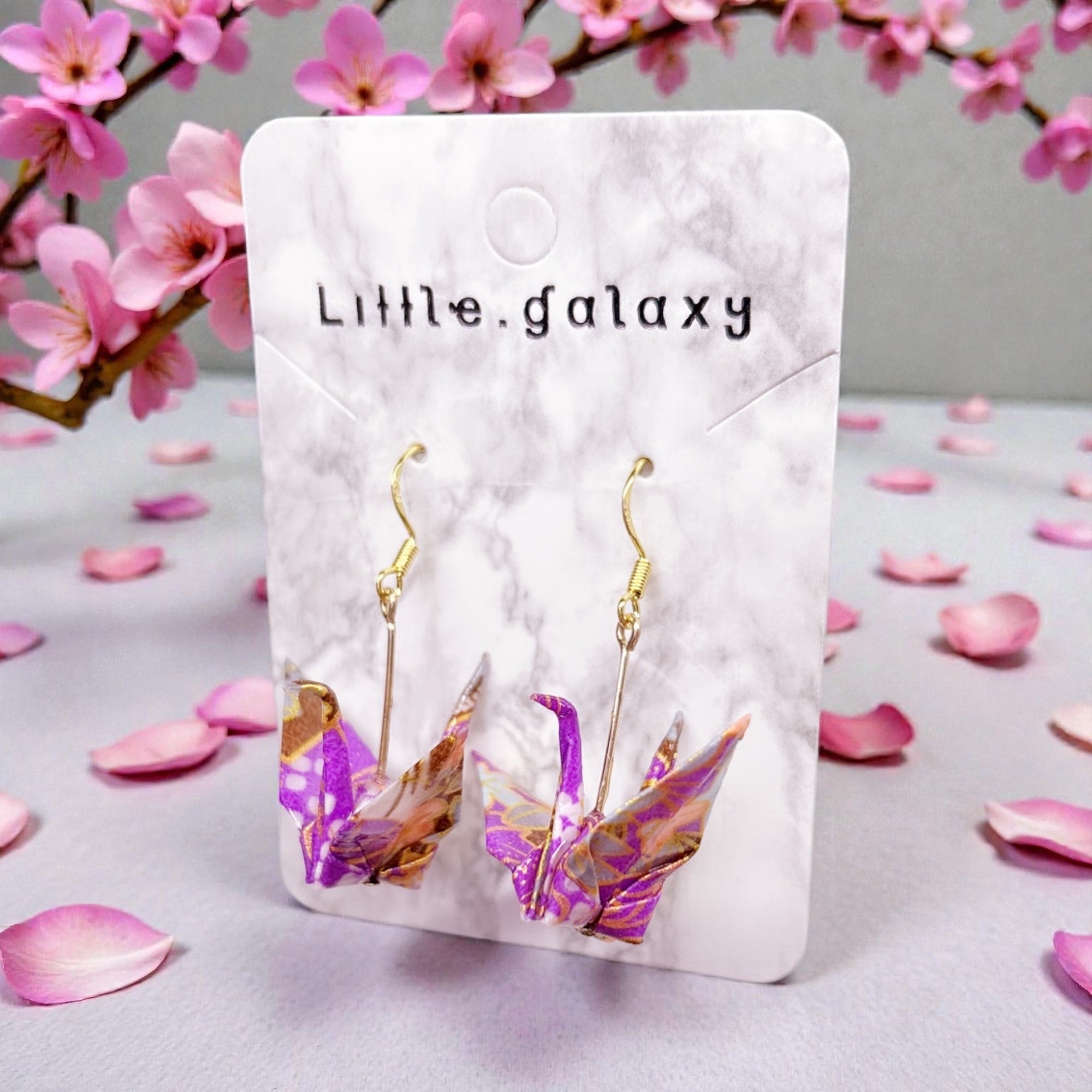 Handmade paper origami Large crane earrings / ear clip on / 18k gold hook