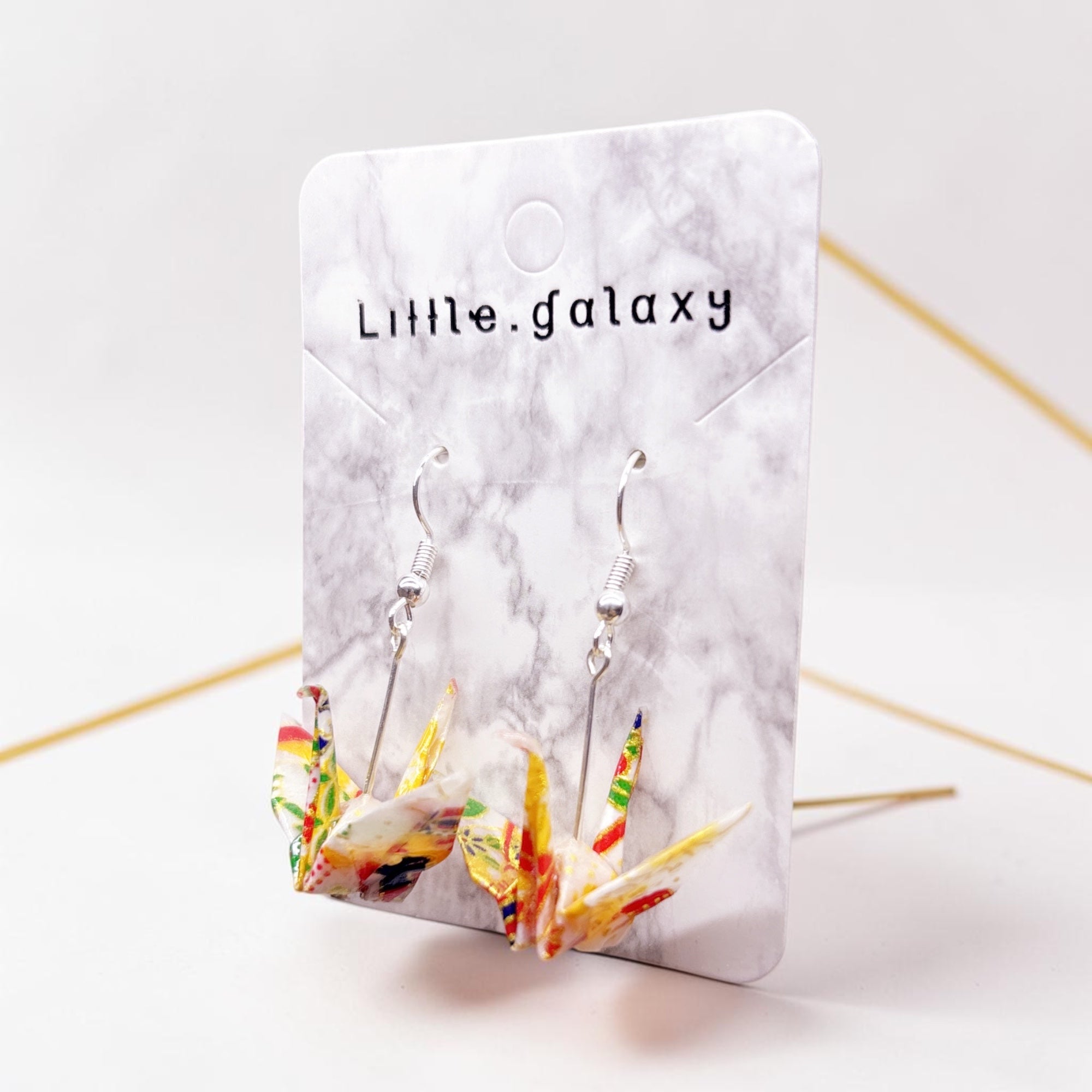 Handmade paper origami Large crane earrings / ear clip on / 18k gold hook