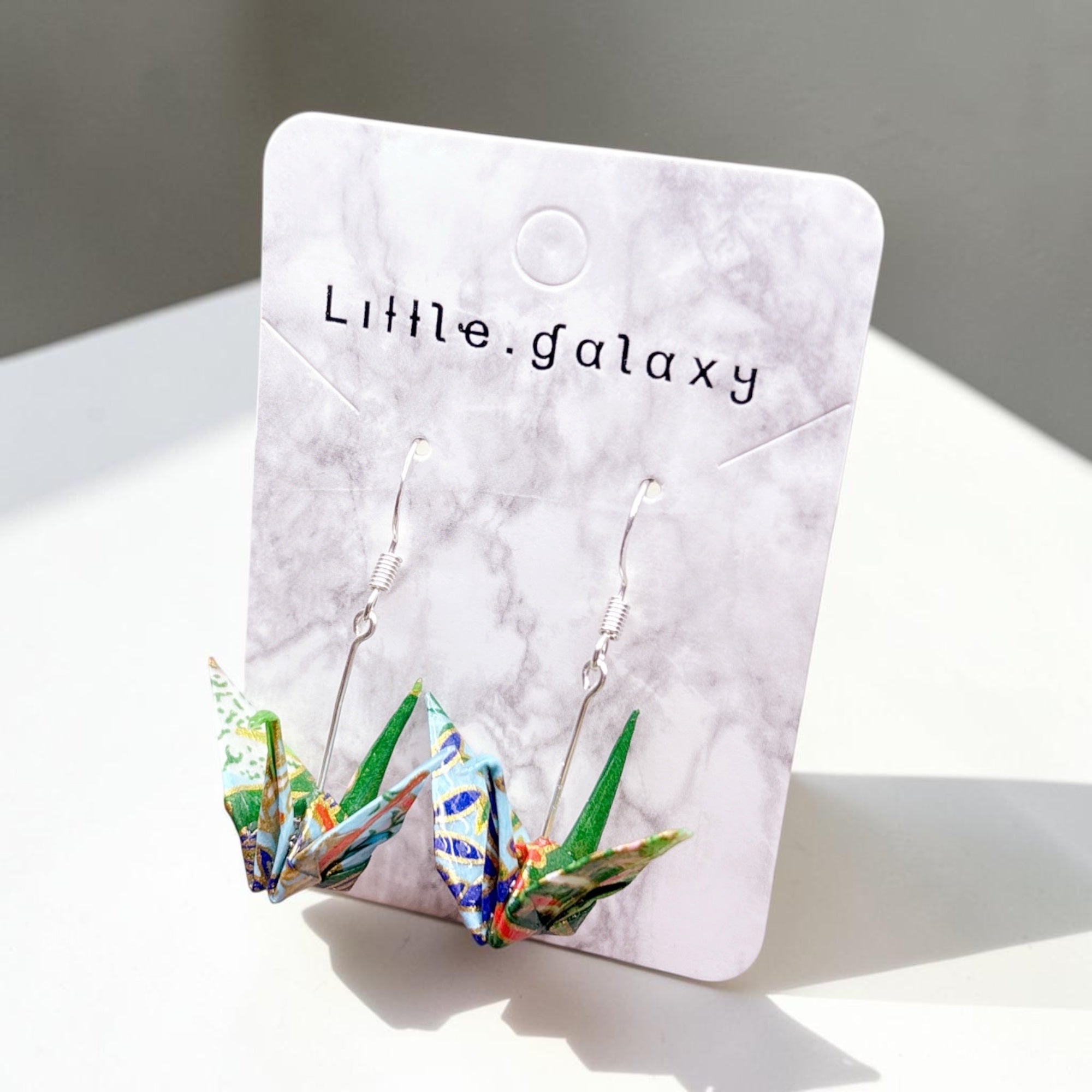 Handmade paper origami Large crane earrings / ear clip on / 18k gold hook