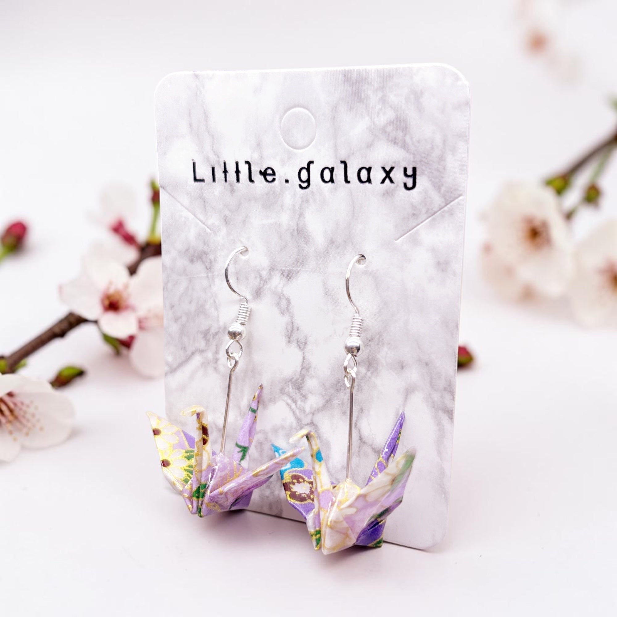 Handmade paper origami Large crane earrings / ear clip on / 18k gold hook