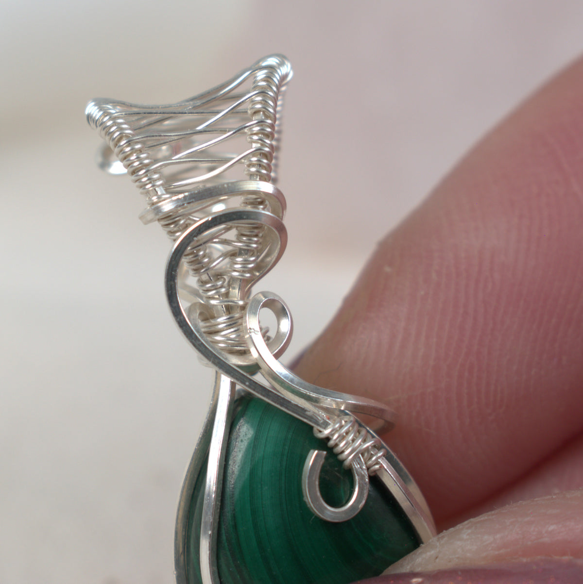 Wire Wrapped Malachite Keepsake Pendant