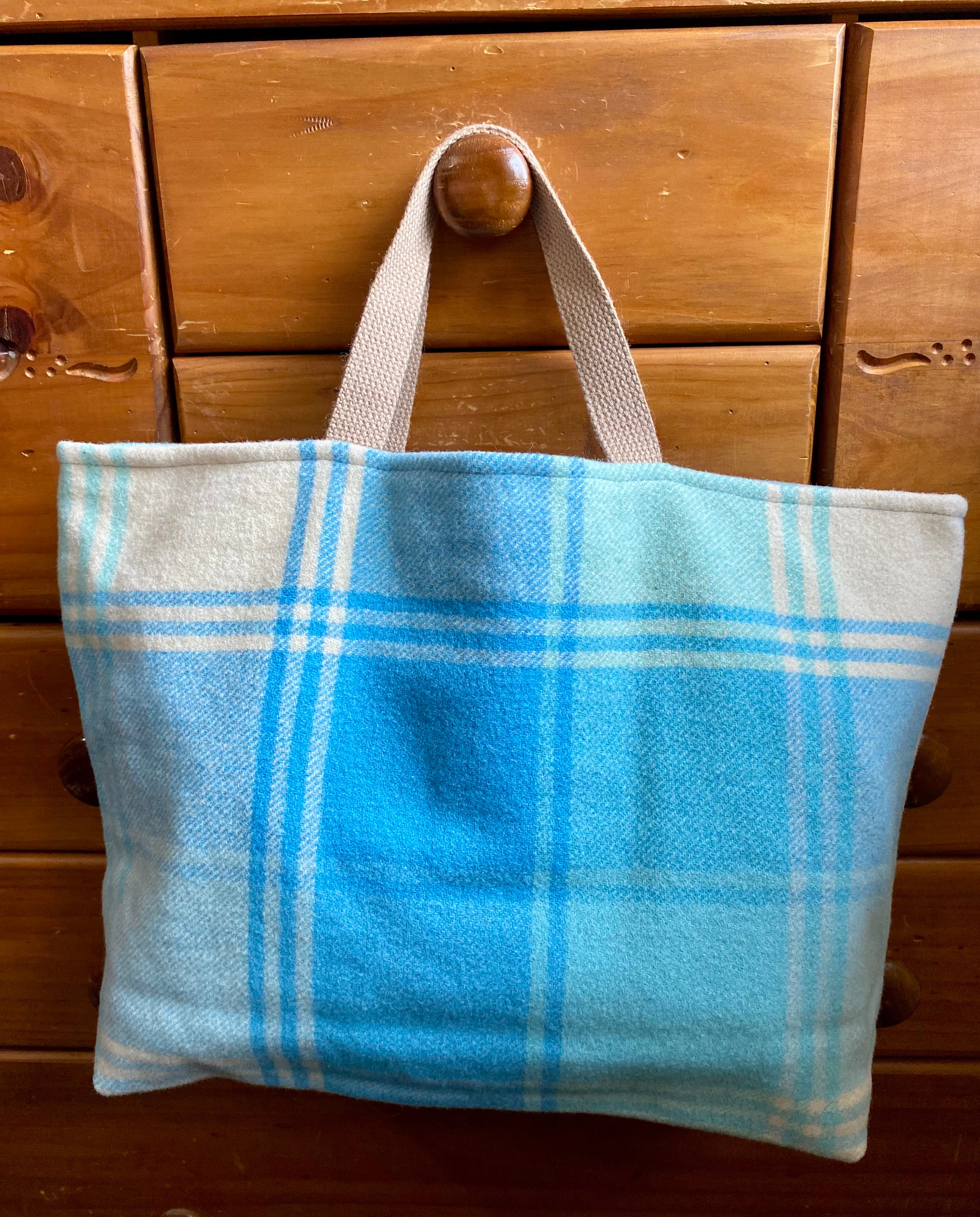 Upcycled Woollen Blanket - Market Tote - Blue