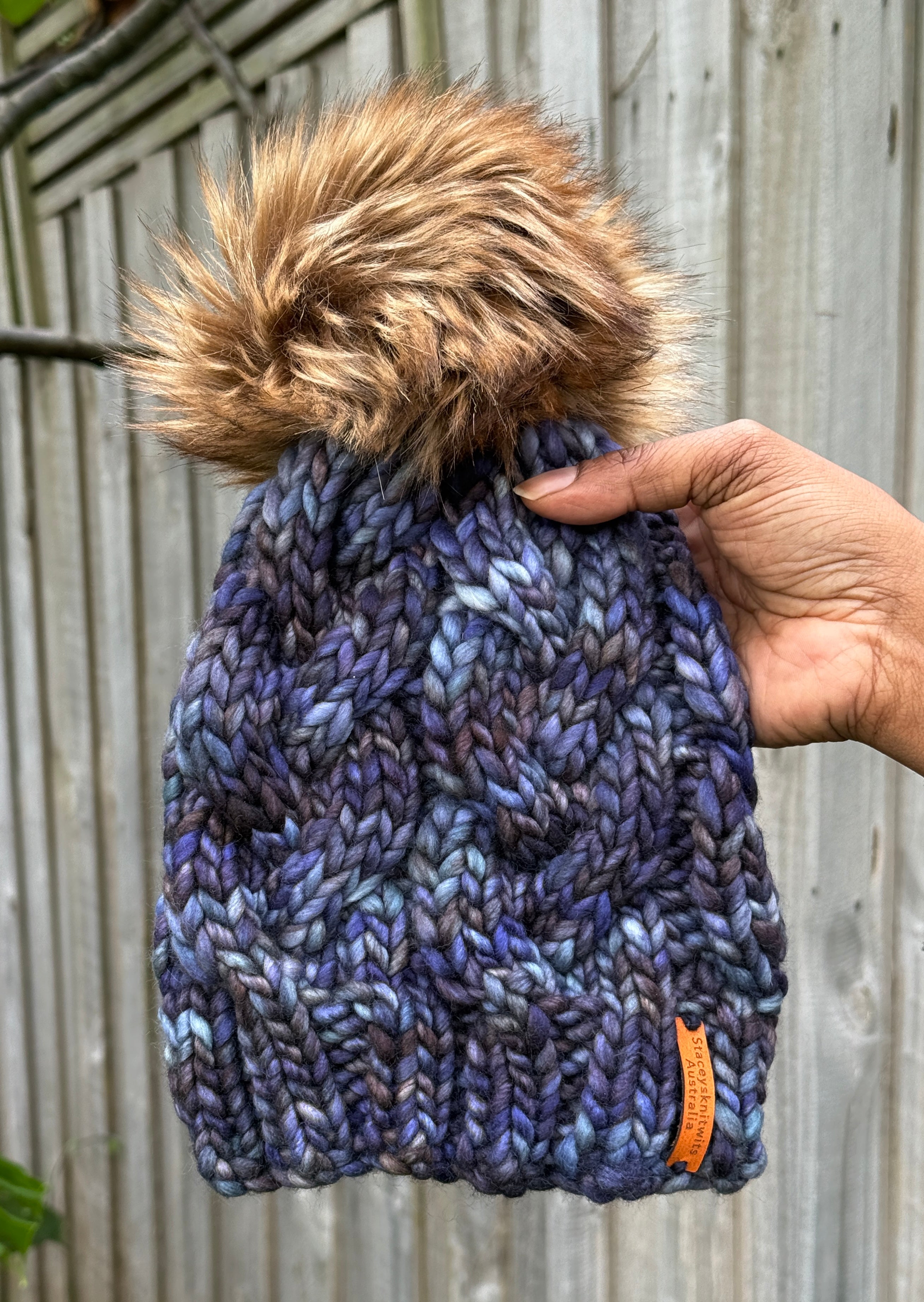 Hand knitted Merino Beanie with PomPom