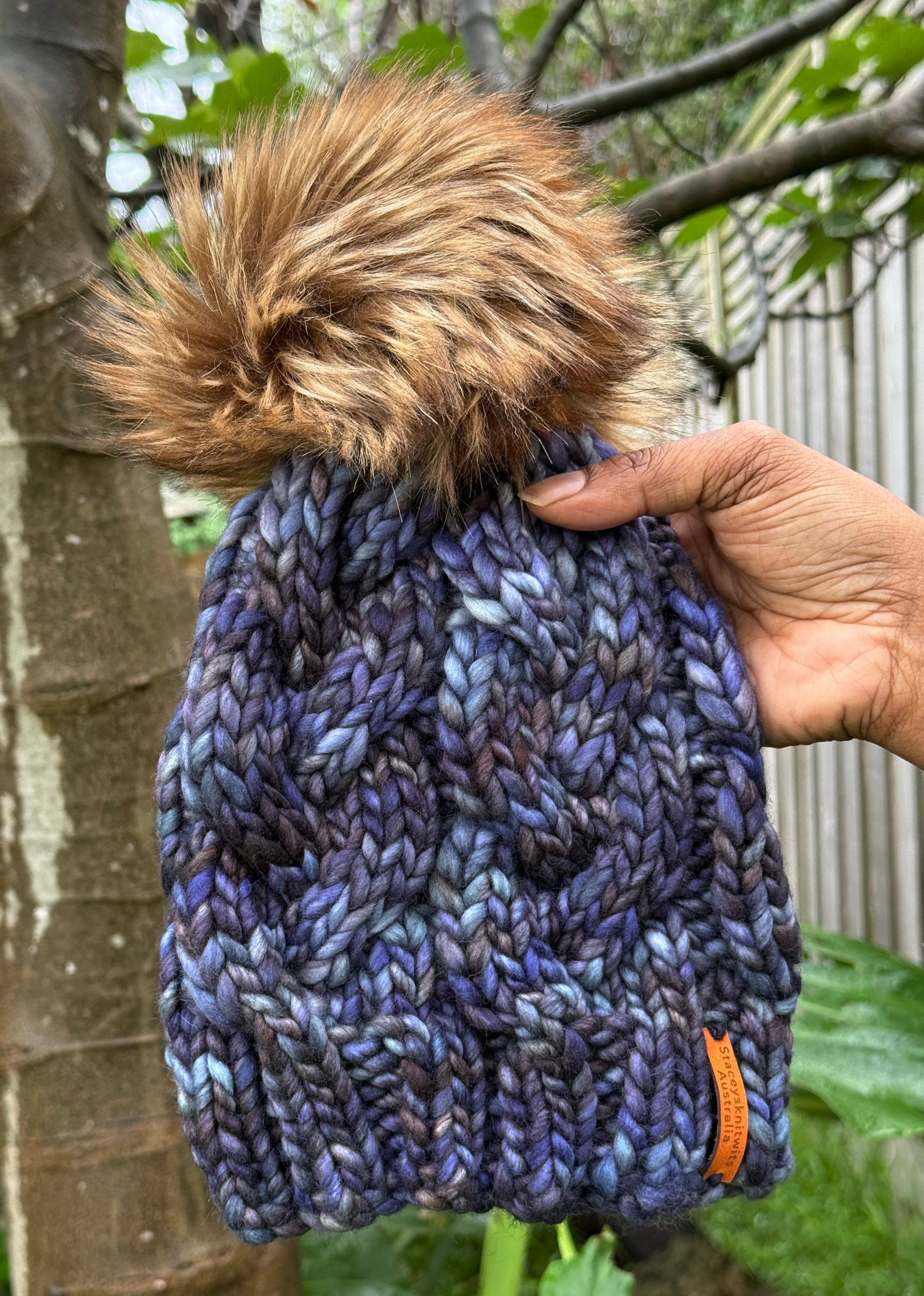 Hand knitted Merino Beanie with PomPom