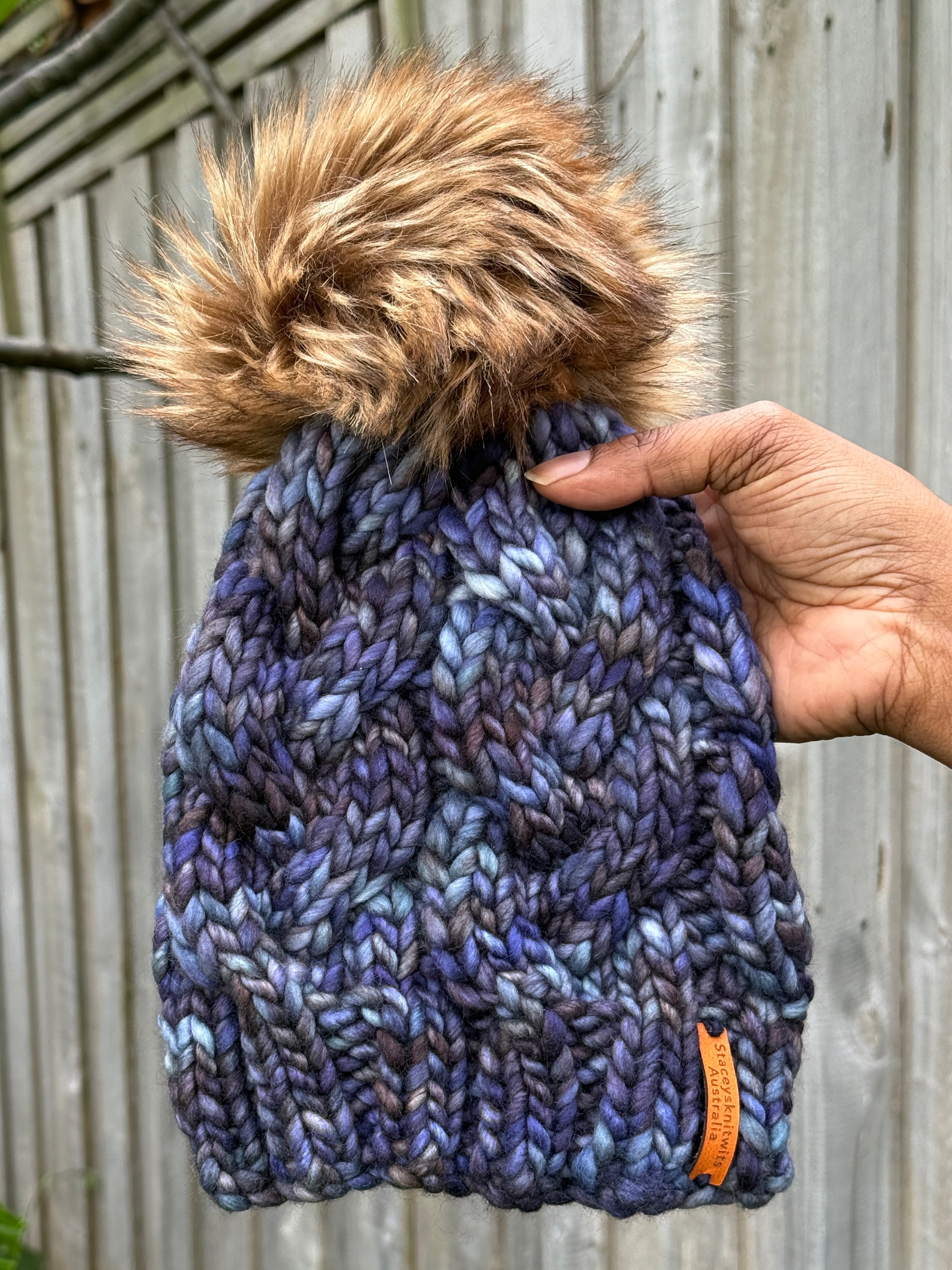 Hand knitted Merino Beanie with PomPom