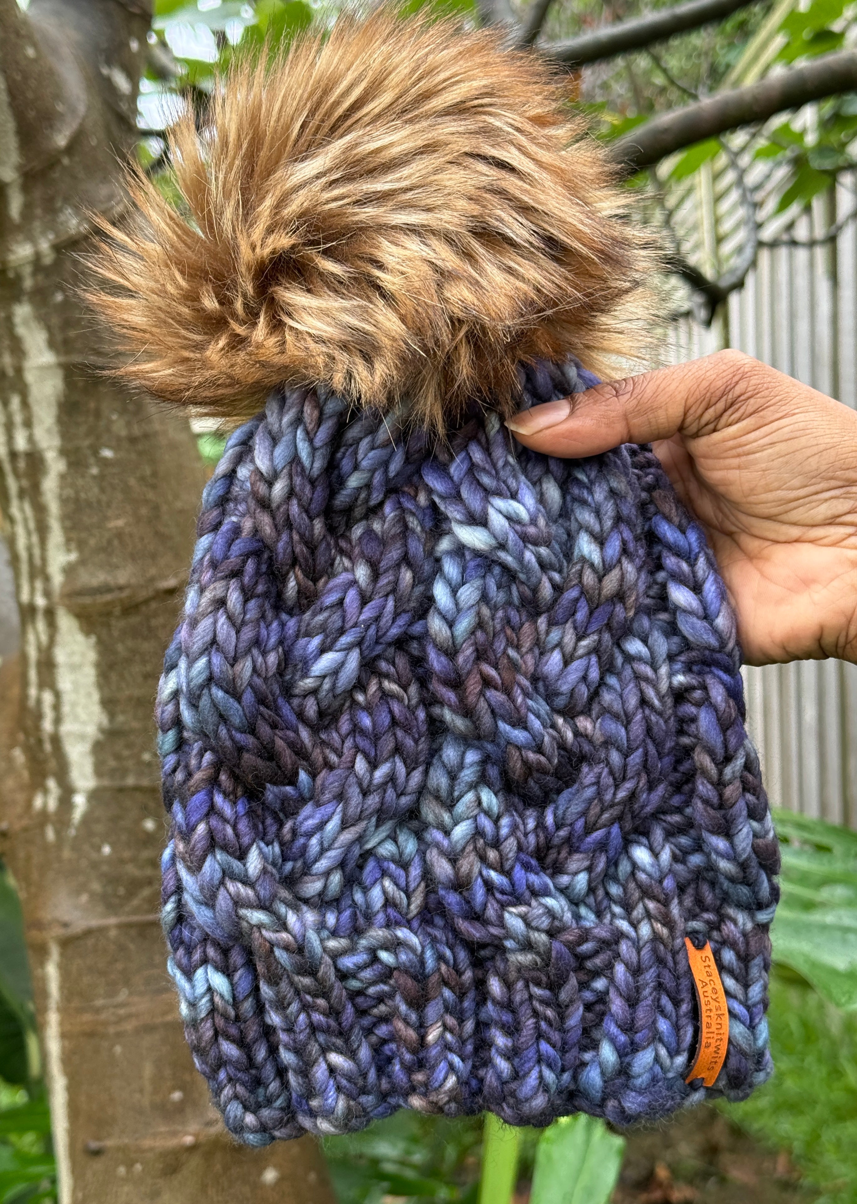Hand knitted Merino Beanie with PomPom