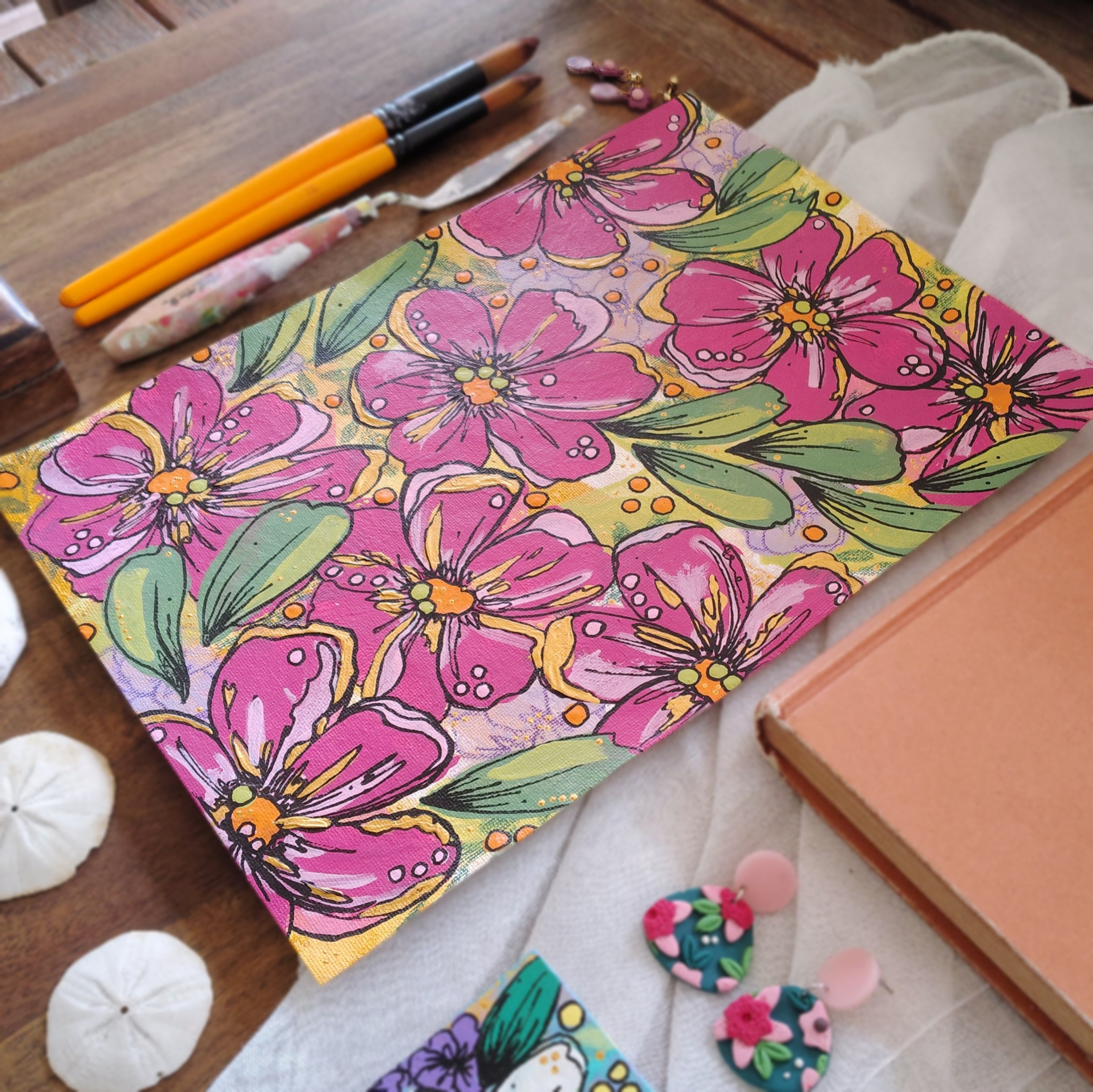 A4 Origianl Art - "Playing with Flowers" - Series #1 - Abstract Art
