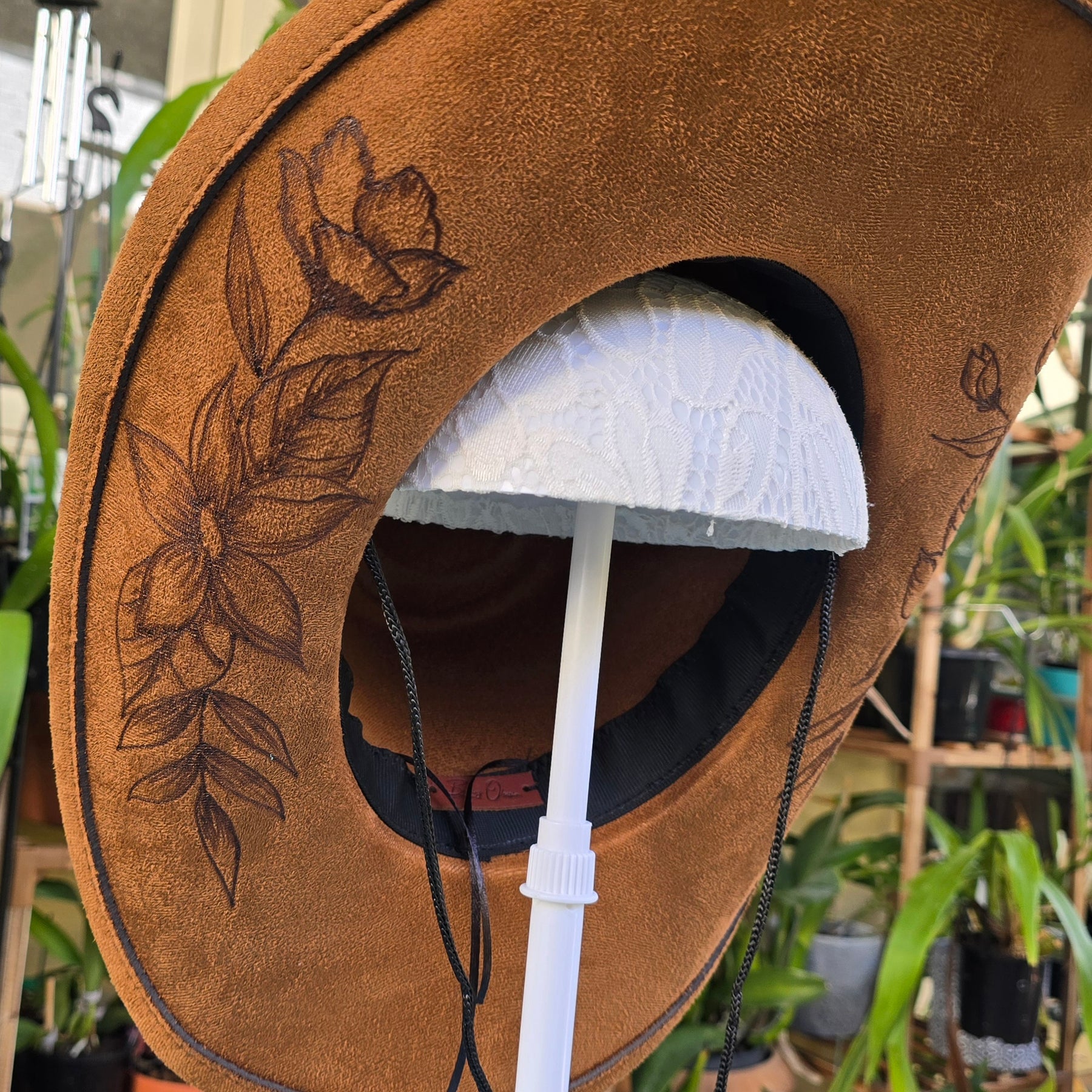 Hand burnt pyrography cowboy hat: The Wild Botanical