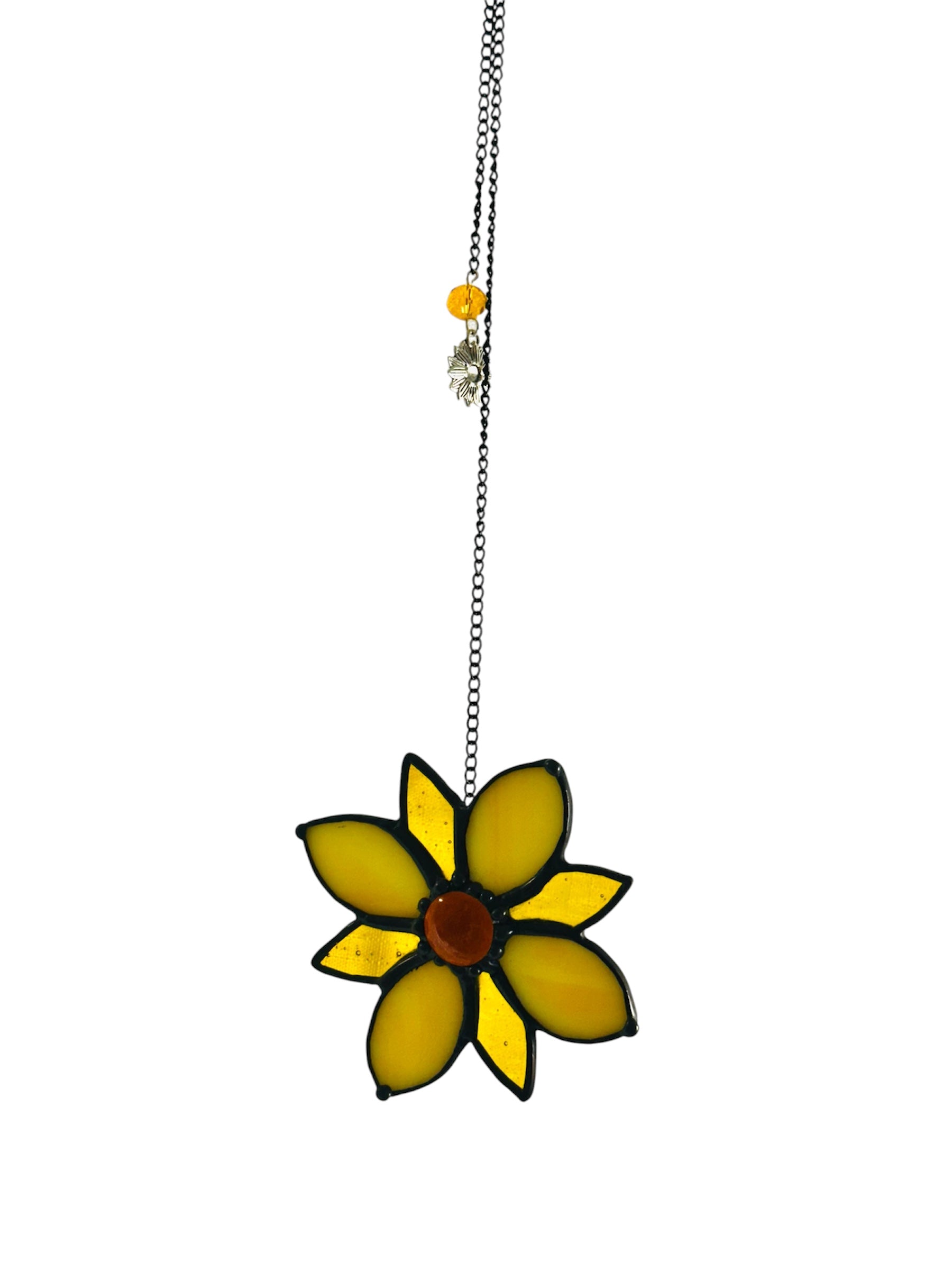 Stained glass flower sun catcher in yellow