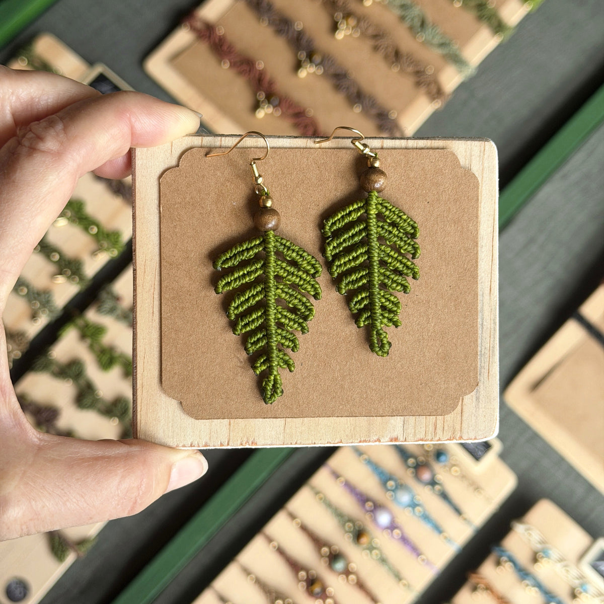 Macrame Fern Leaf Earrings - earthy forest fae / new zealand fern