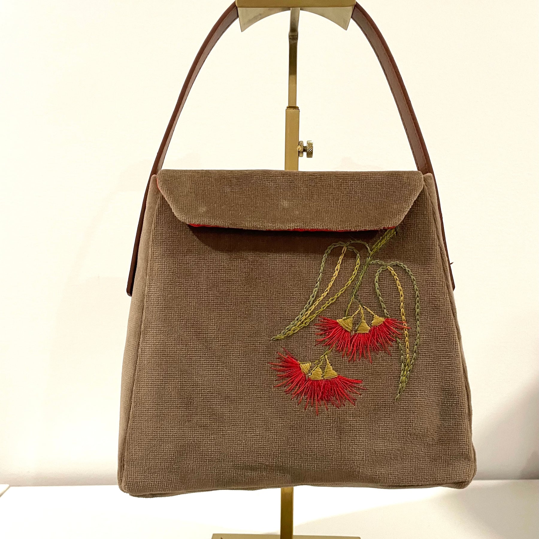 Handmade Velvet Bottlebrush Embroidery Handbag