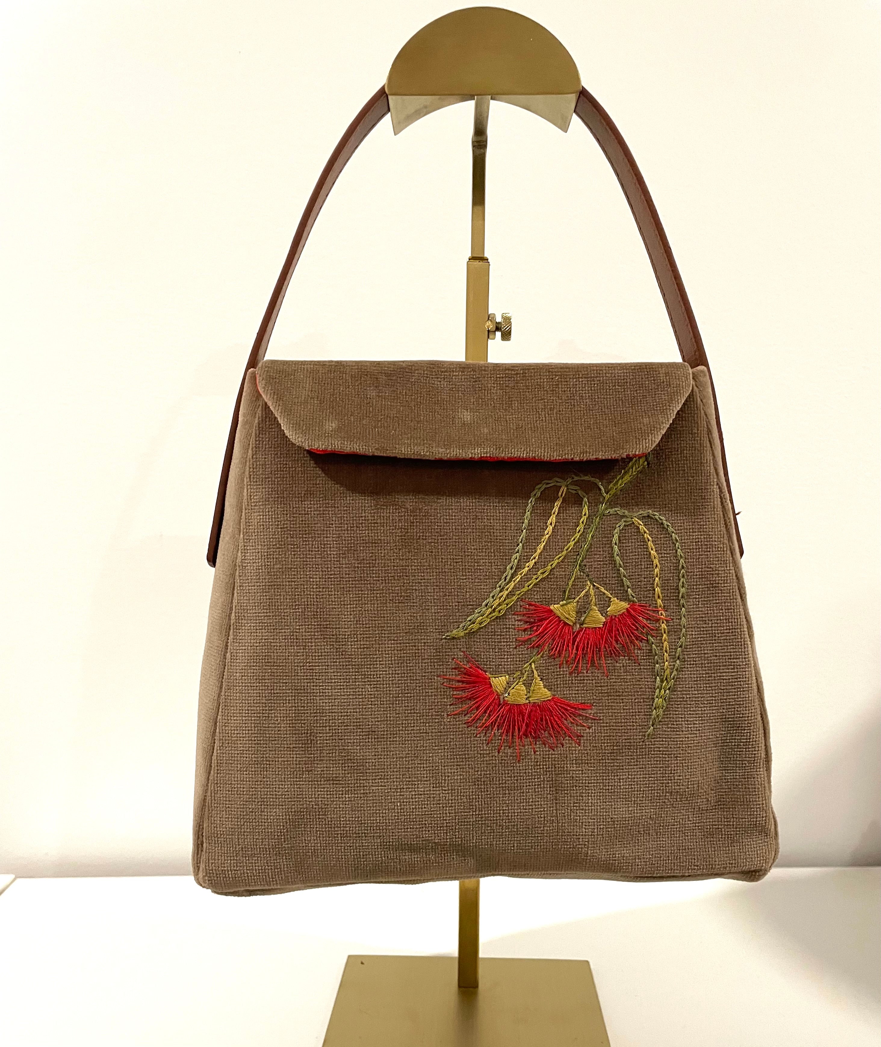 Handmade Velvet Bottlebrush Embroidery Handbag