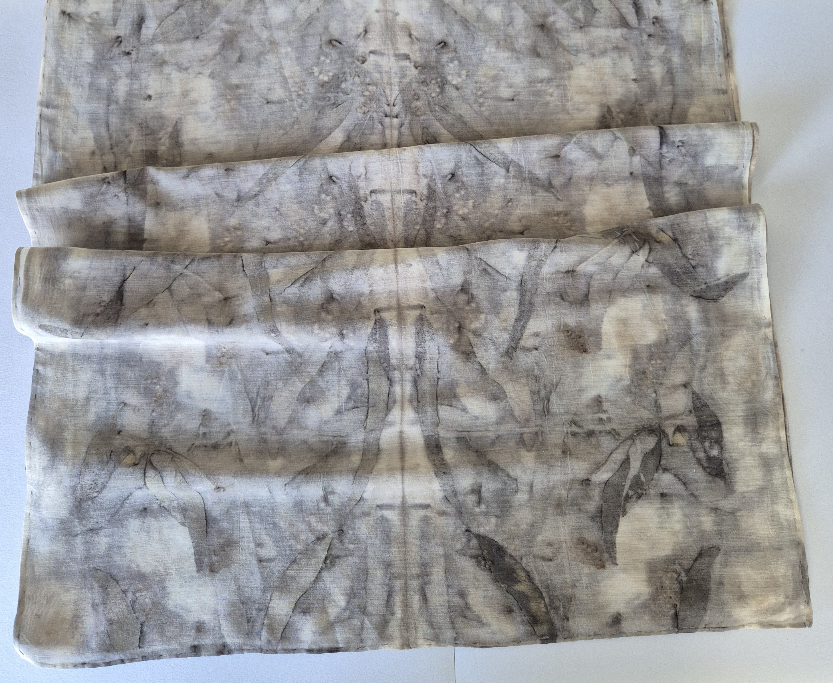 Ecoprinted scarf soft silk cotton neutral black grey