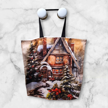 Festive Tote Bag - Christmas Tote Bag - Winter Cabin