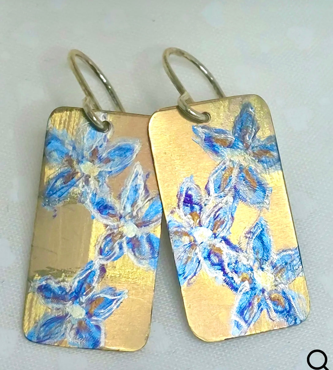 Titanium Dangles with Painted Wahlenbergia Design-Gold and Blue