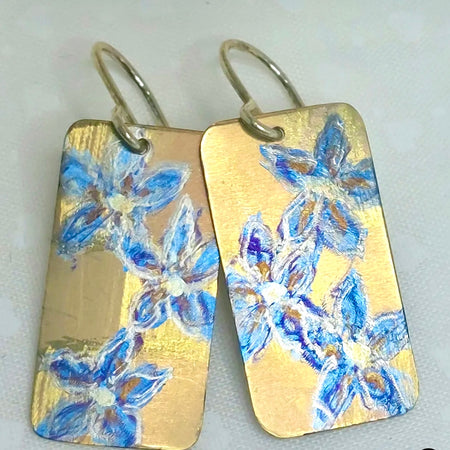 Titanium Dangles with Painted Wahlenbergia Design-Gold and Blue