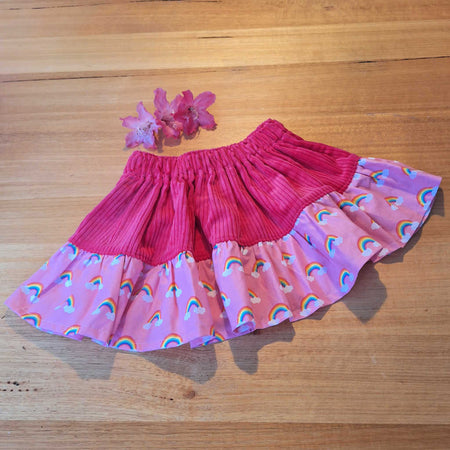 Handmade Girls Size 3 Skirt | Hot Pink | Rainbow Ruffle