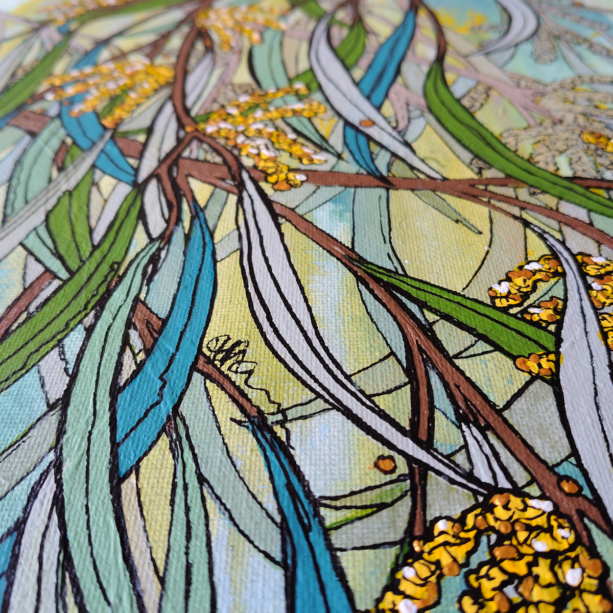 A3 ORIGINAL ARTWORK - "Breezy Whispers of Wattle" - Abstract Art