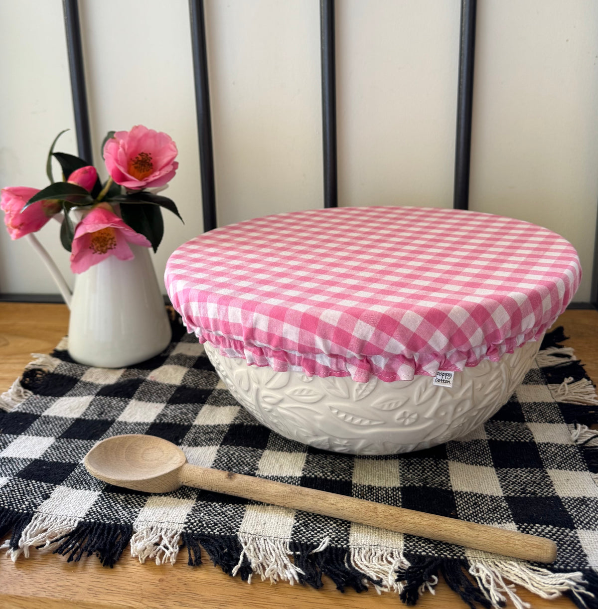 Pink Gingham Reversible Cotton Bowl Cover