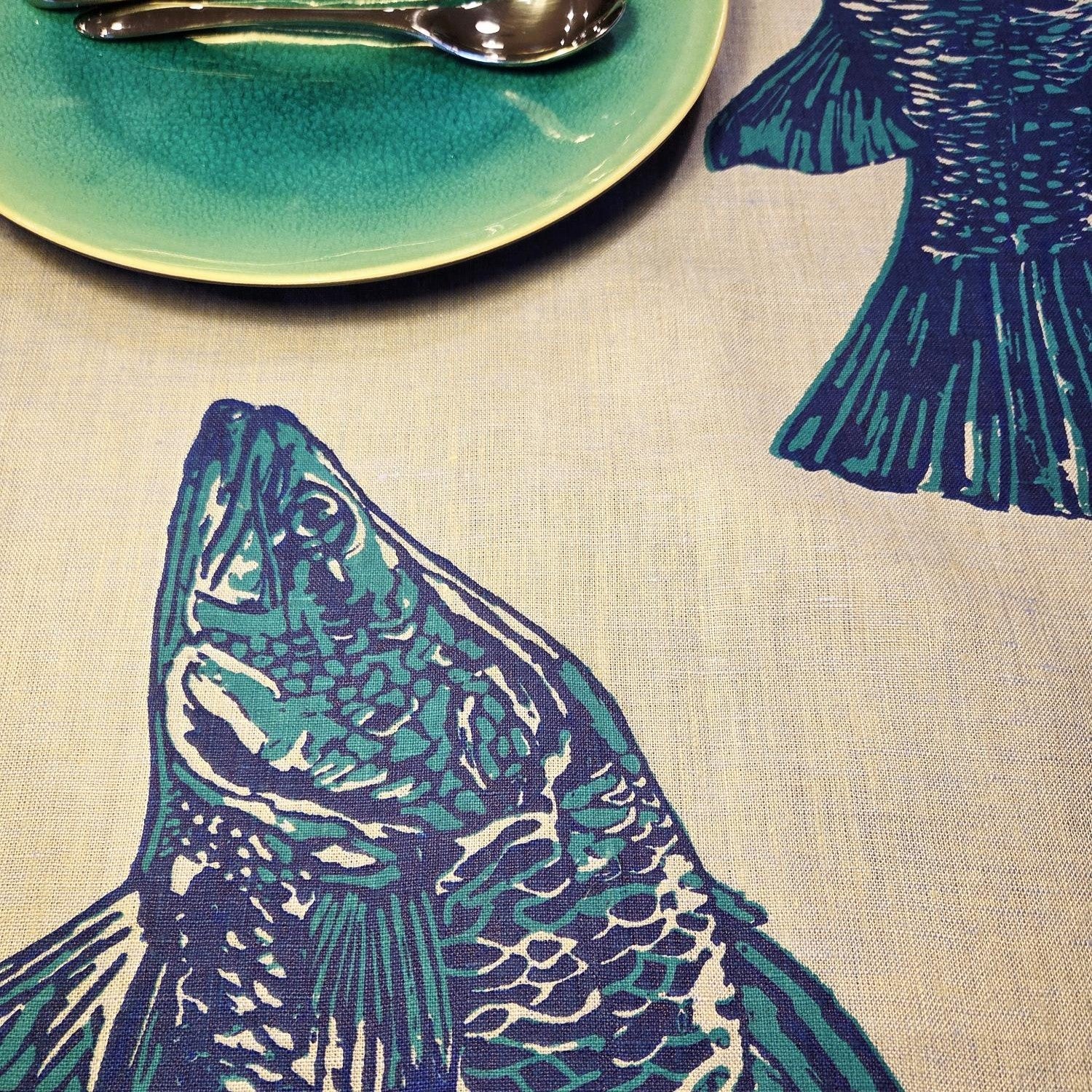 Hand Screen Printed Linen Table Runners-Australian Barramundi
