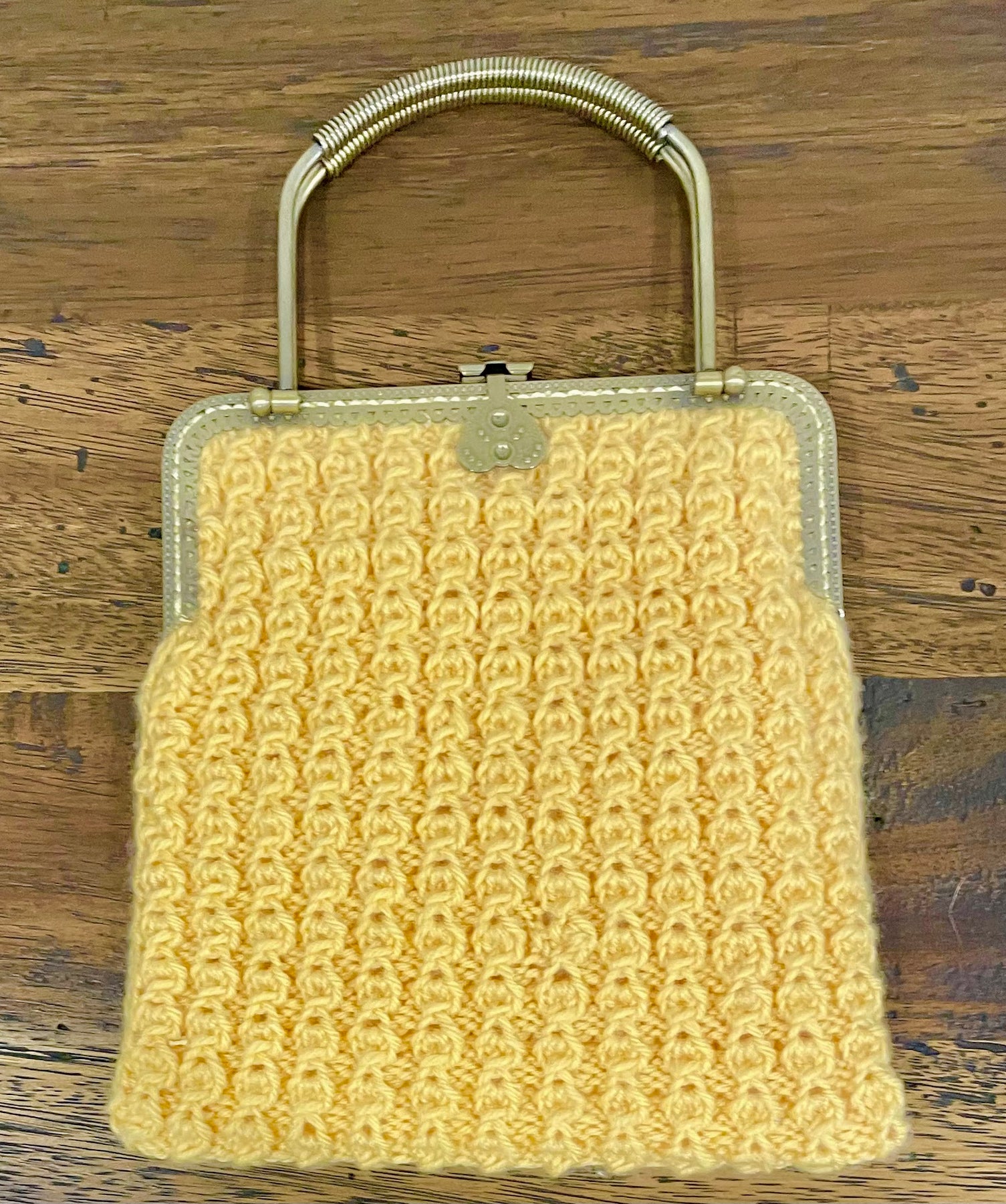 Yellow Merino Wool Handbag, Bronze Kiss Clasp, OOAK