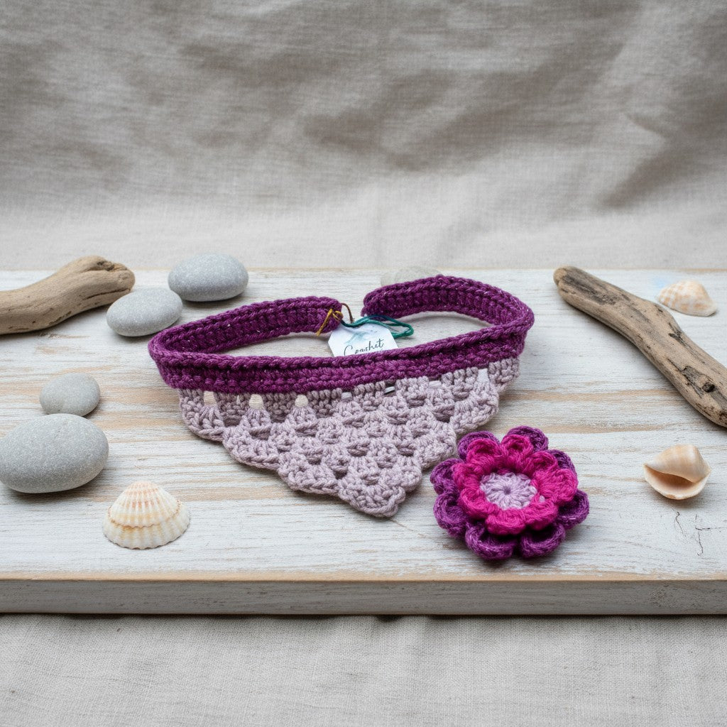Dog Gift Box, Handmade Crochet Dog Bandana & matching bow tie or flower, New Puppy Gift