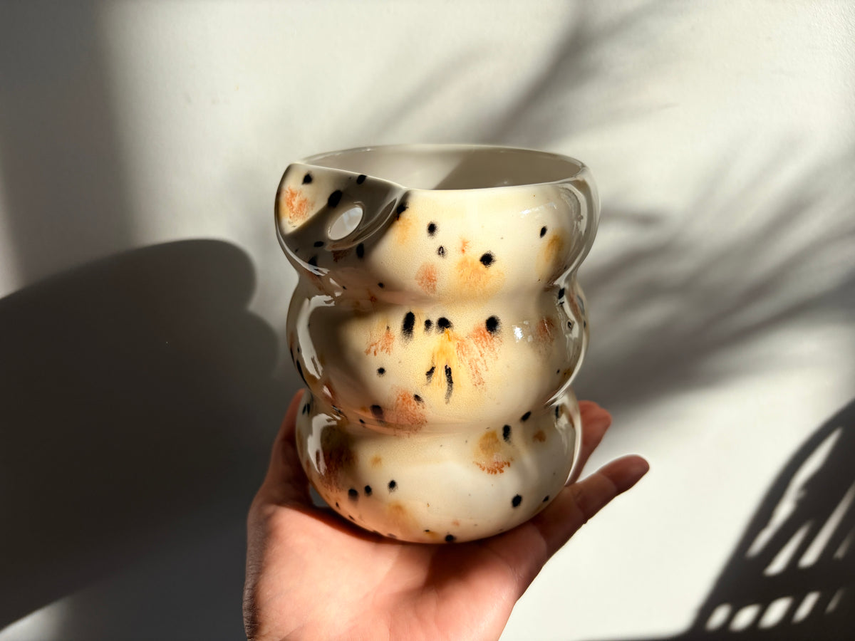 Handcrafted Porcelain Tumbler with Silicon Straw, 600mL Bubble Cup in Safari Glaze