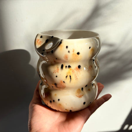Handcrafted Porcelain Tumbler with Silicon Straw, 600mL Bubble Cup in Safari Glaze