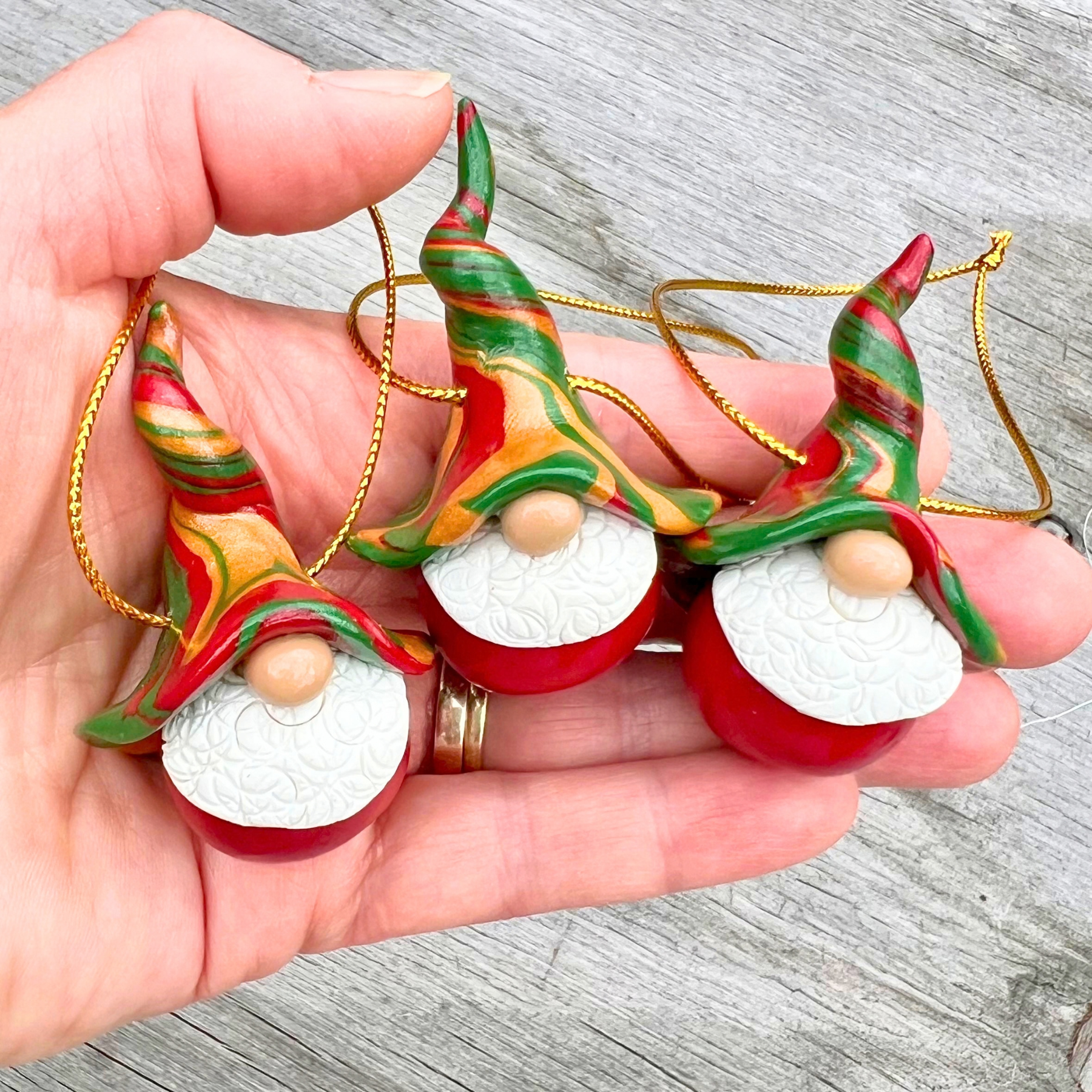 Whimsical Gnome Christmas bauble trio - Red