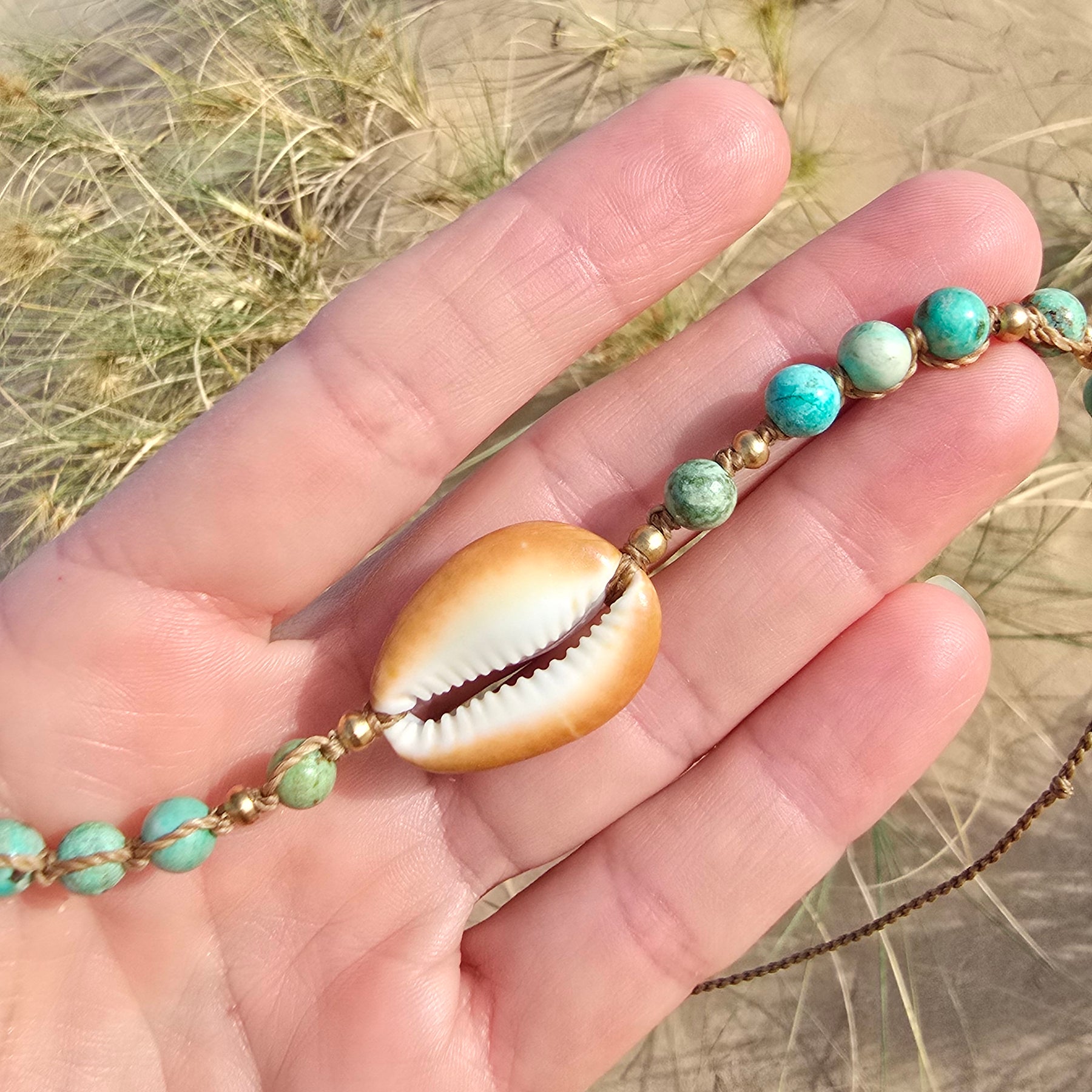 Cowrie Necklace with Peruvian Turquoise