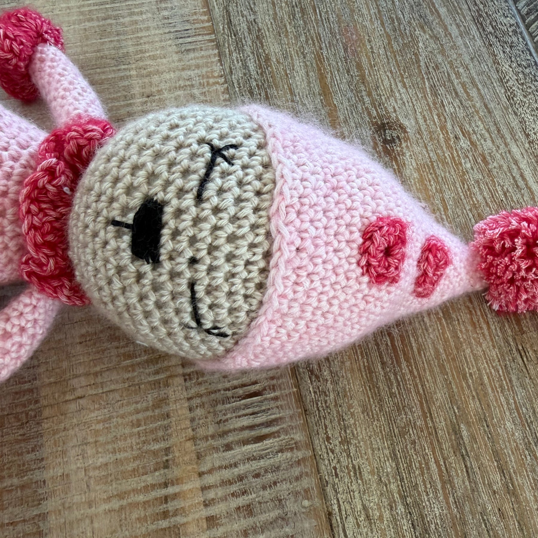 Pink Clown crocheted soft toy