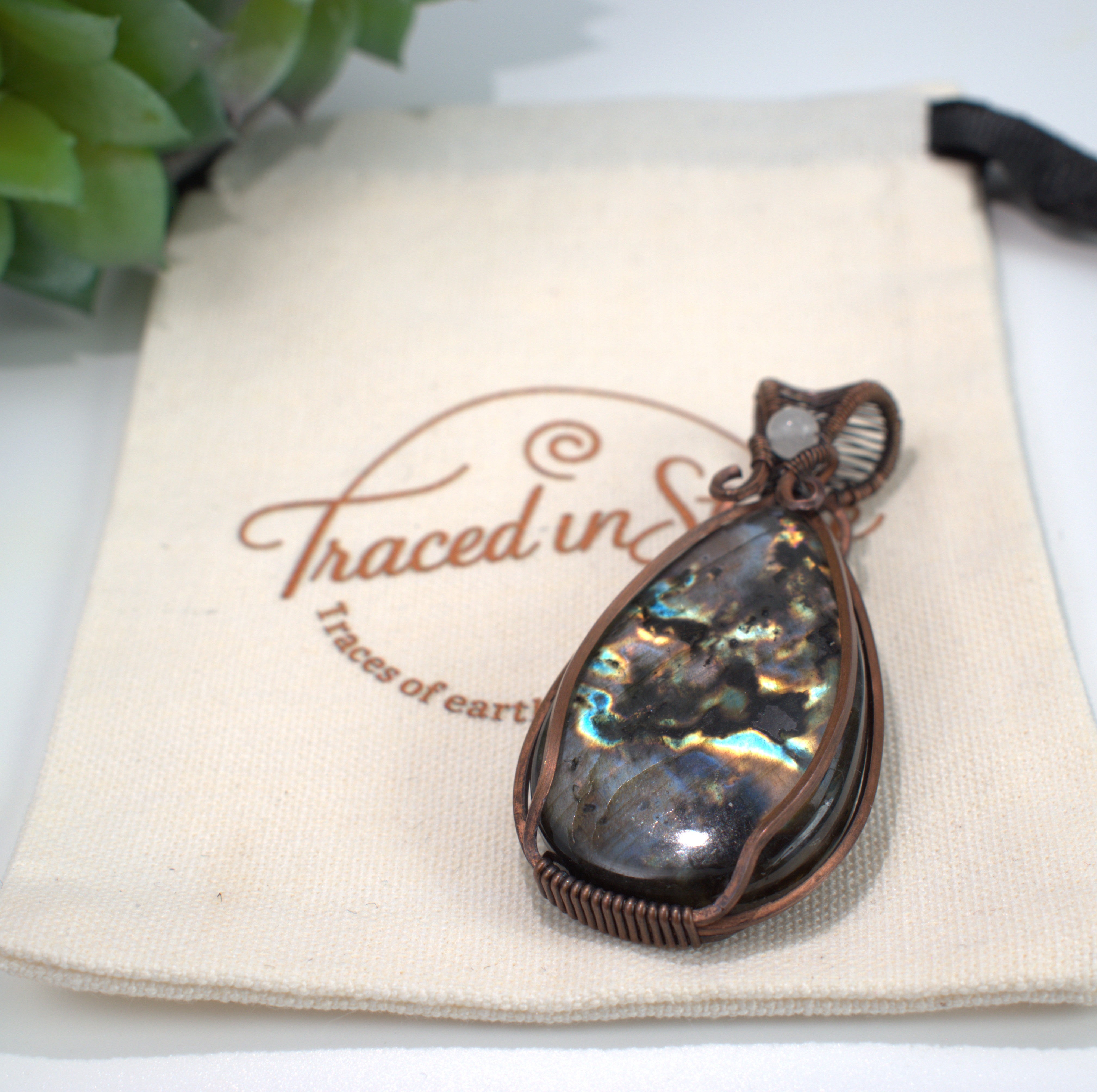 Aurora Nightfall - Multi Labrador Copper Wrapped Pendant