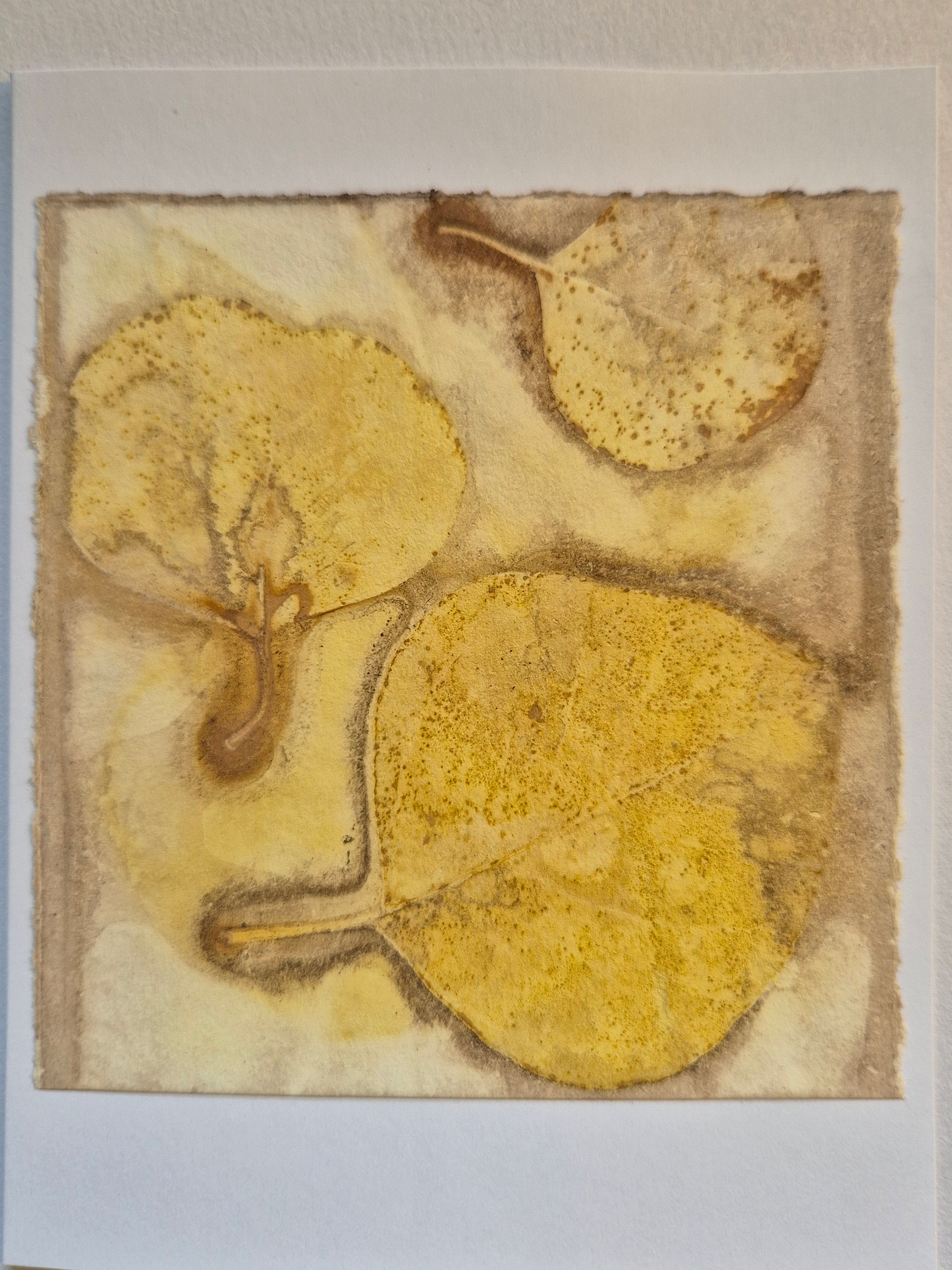 Card ecoprinted original golden leaves