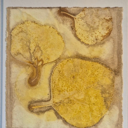 Card ecoprinted original golden leaves