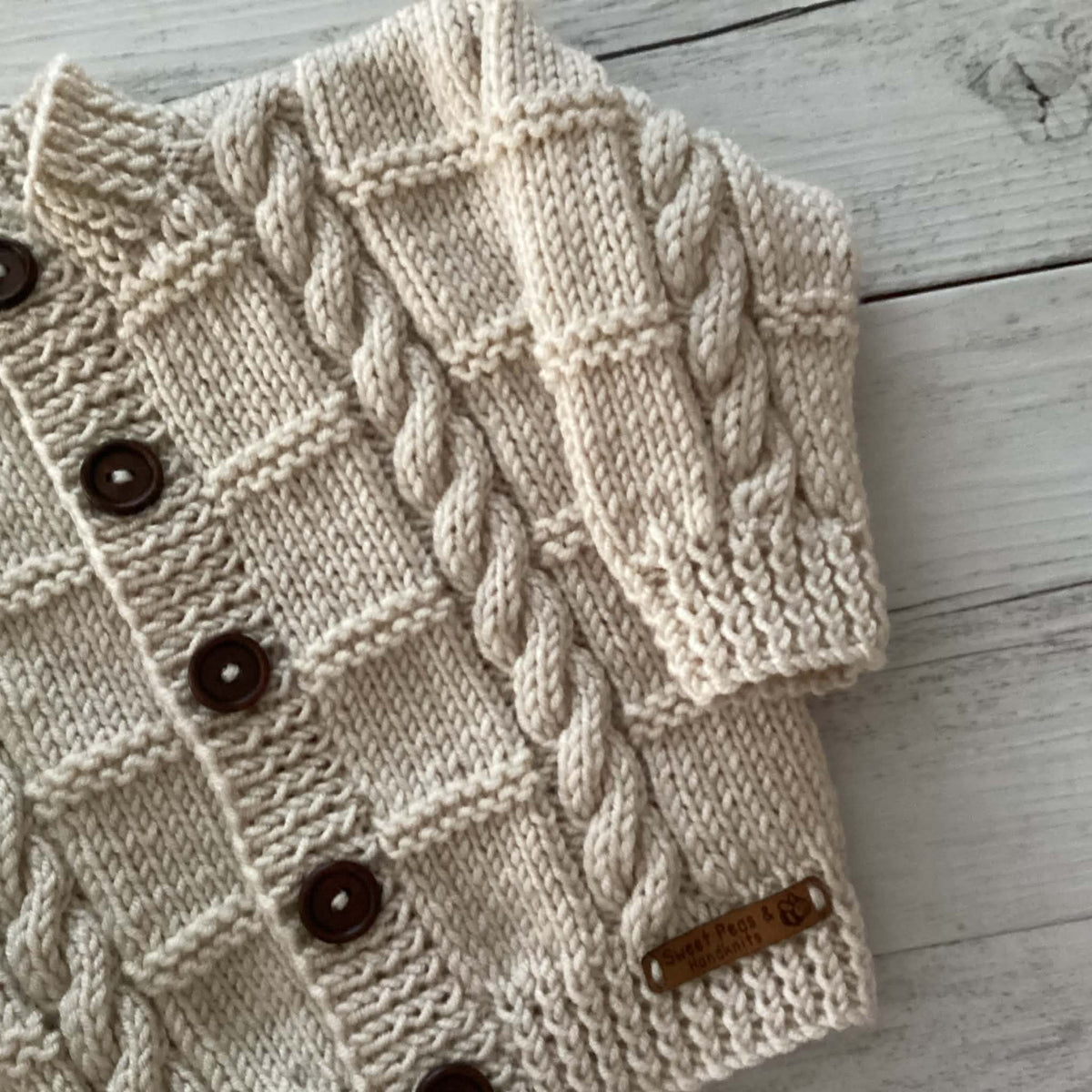 Hand Knitted Cabled Baby Cardigan & Hat