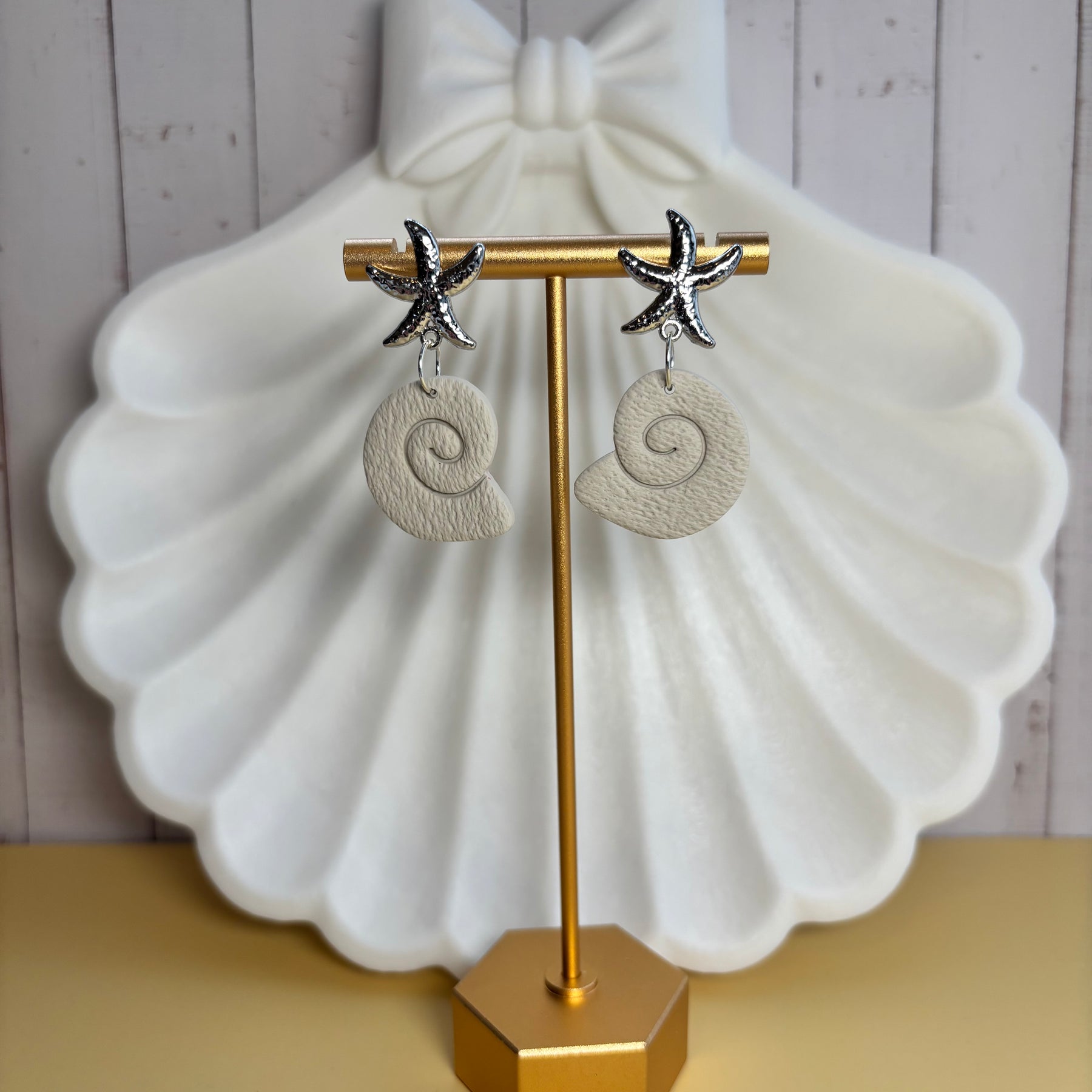 Seaside Stories | Starfish & Spiral Shell Drop Earrings