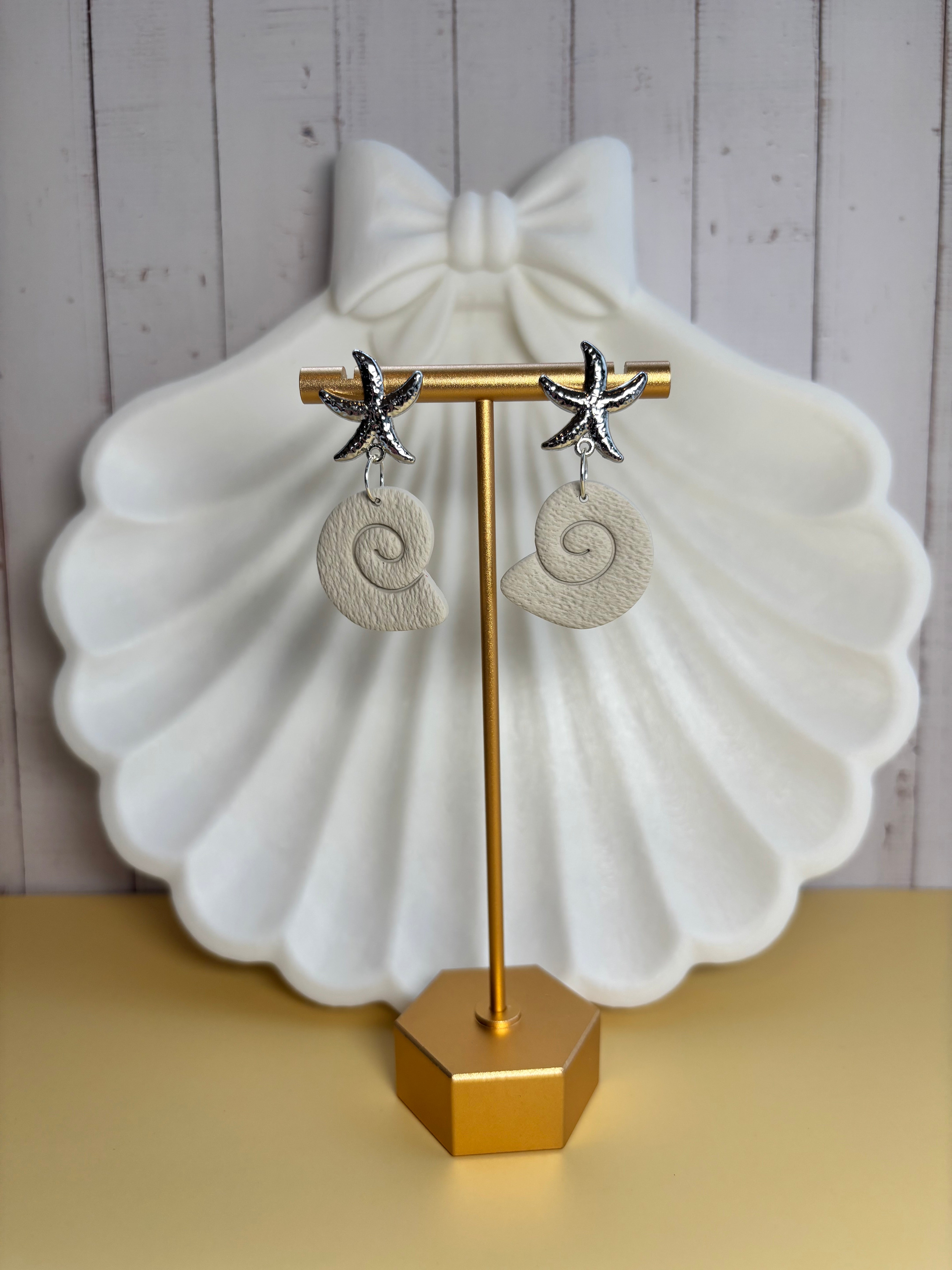 Seaside Stories | Starfish & Spiral Shell Drop Earrings
