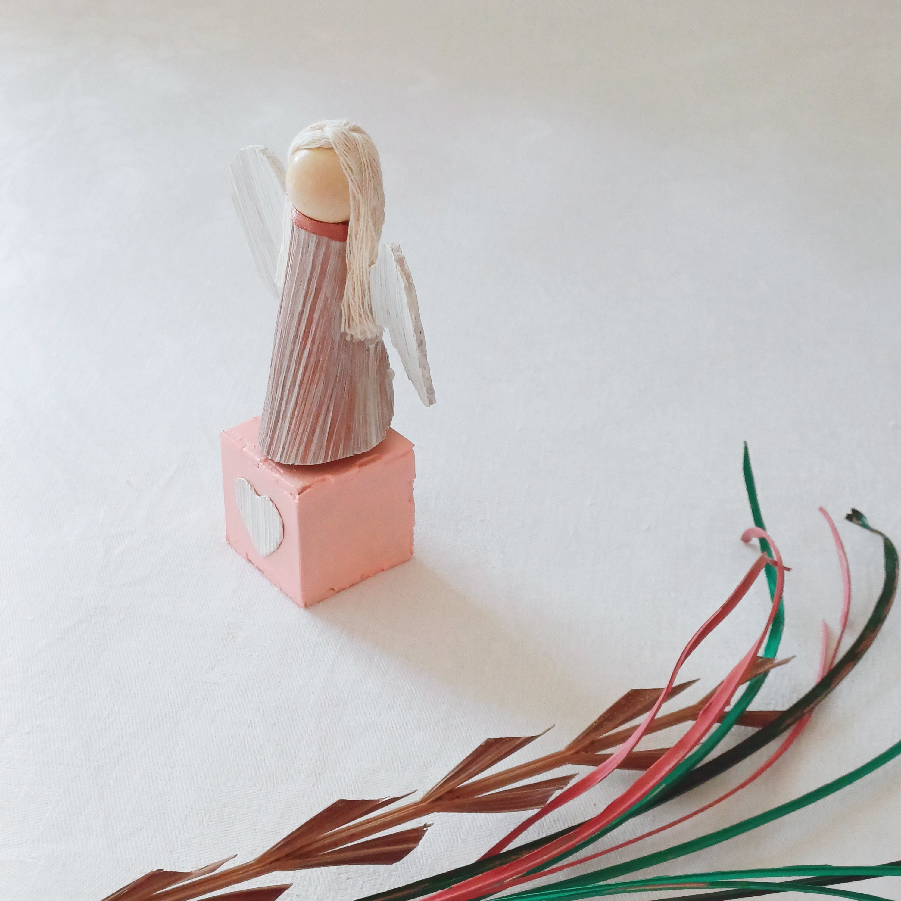 Little Handmade Palm Leaf Angel Figurine, Table Decoration