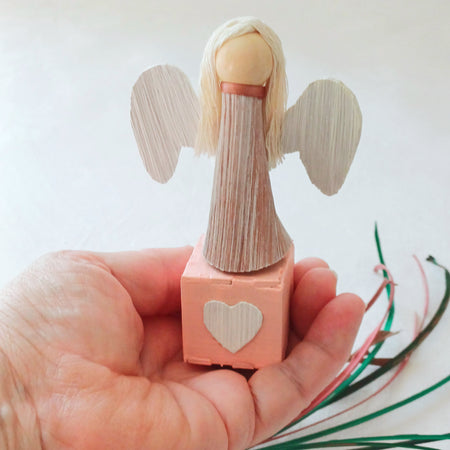 Little Handmade Palm Leaf Angel Figurine, Table Decoration