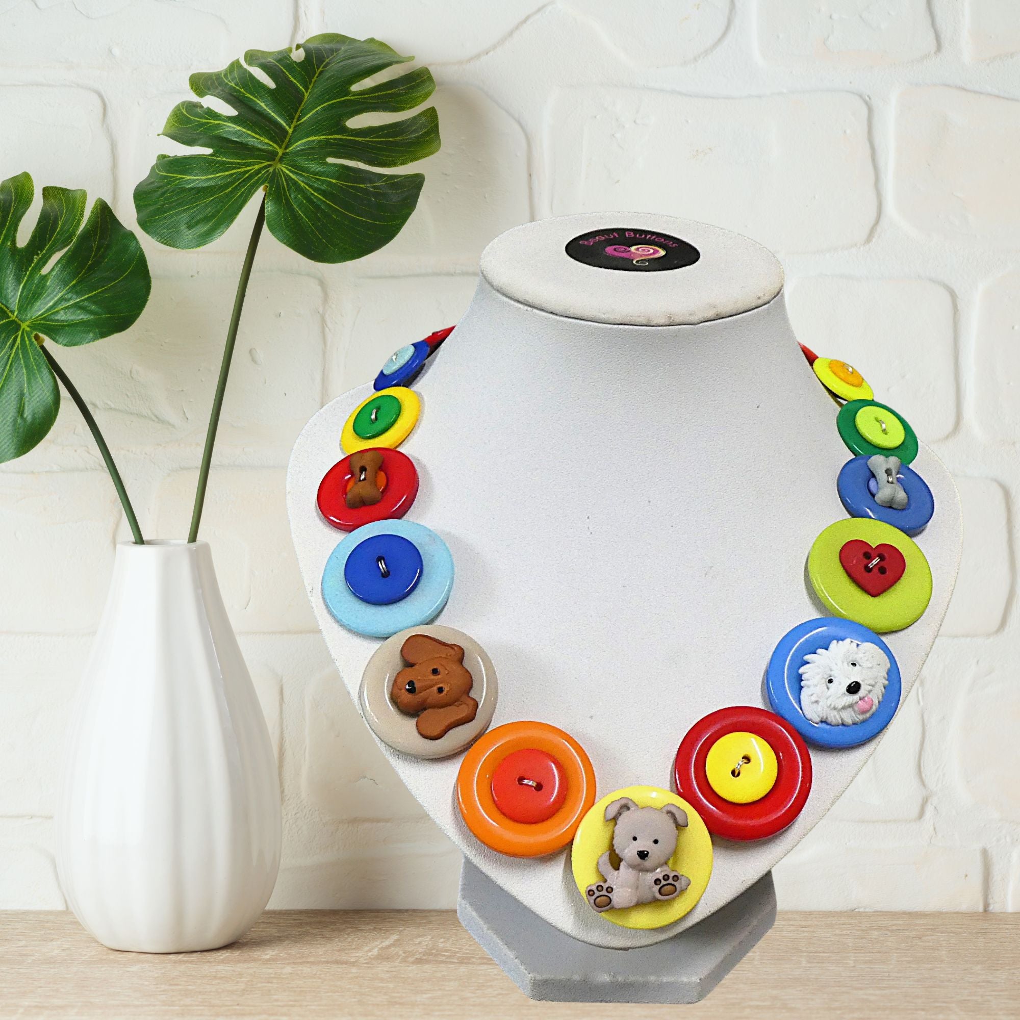 Button necklace - Puppy Love