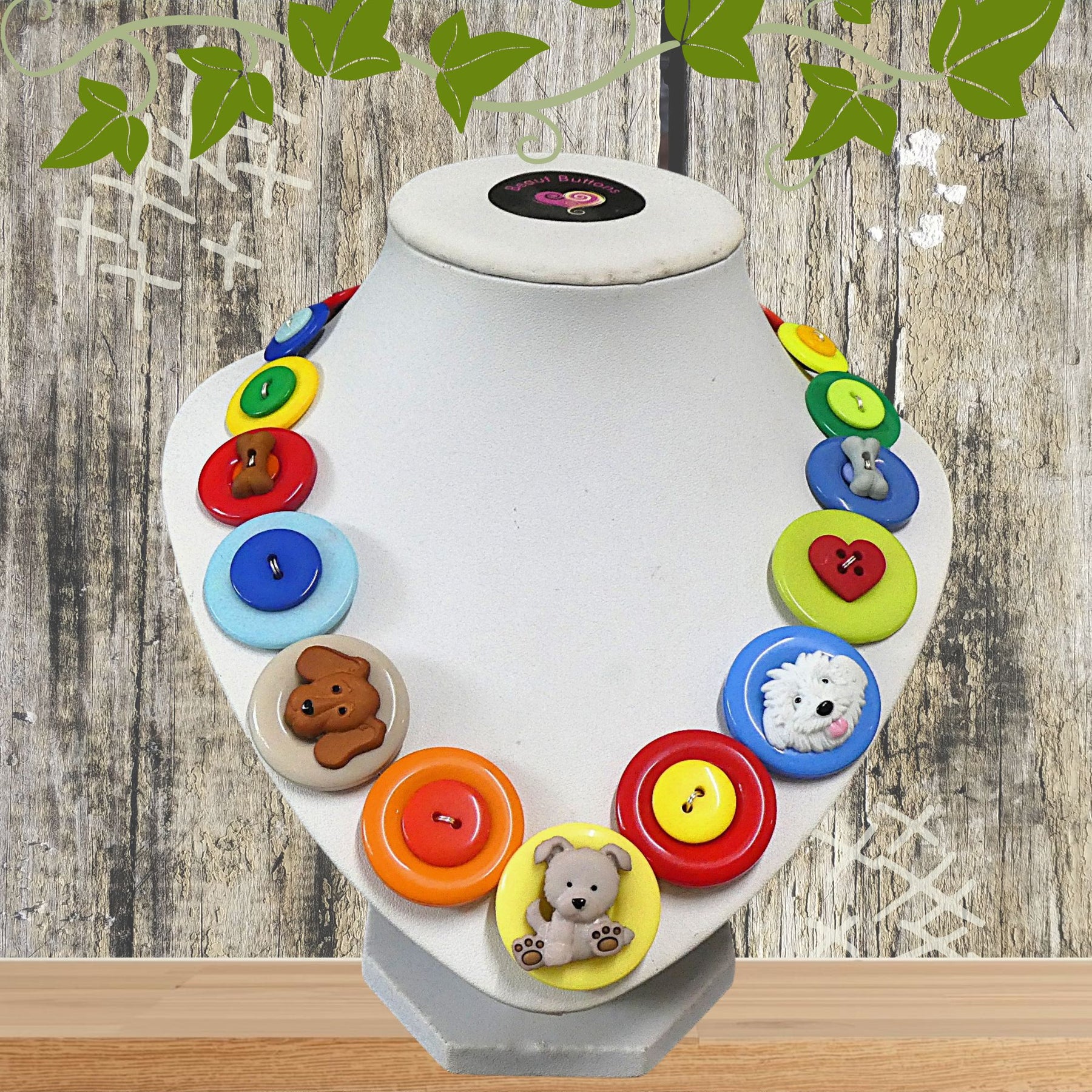 Button necklace - Puppy Love
