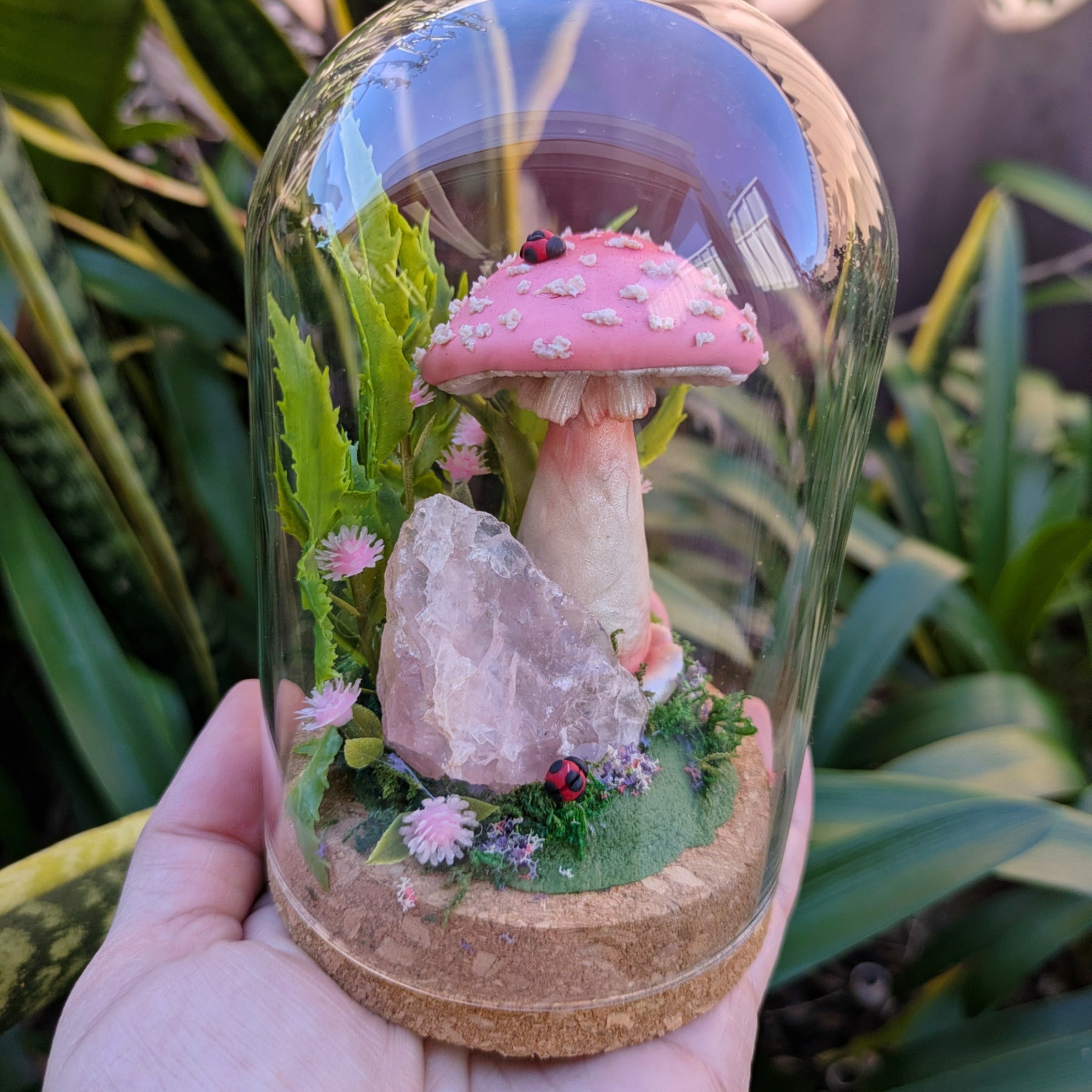 Enchanted Pink Mushroom & Rose Quartz Dome