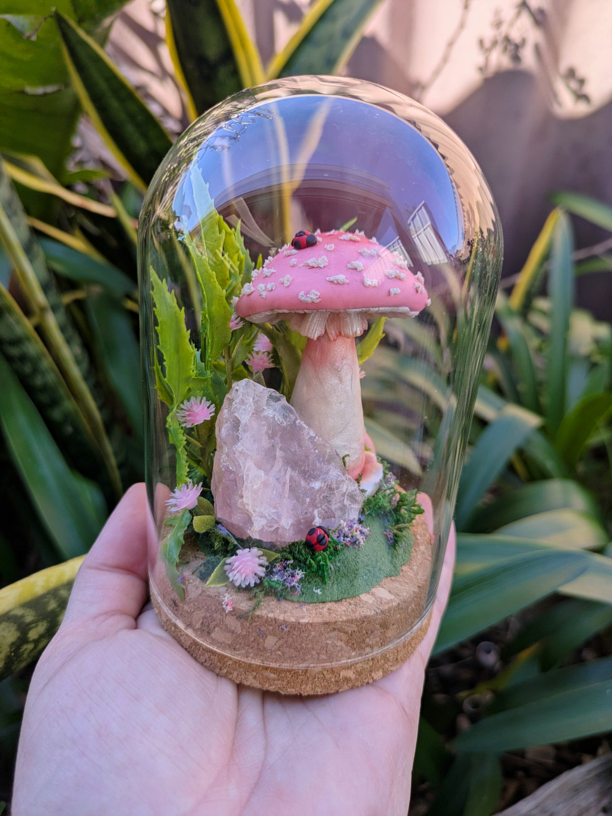 Enchanted Pink Mushroom & Rose Quartz Dome