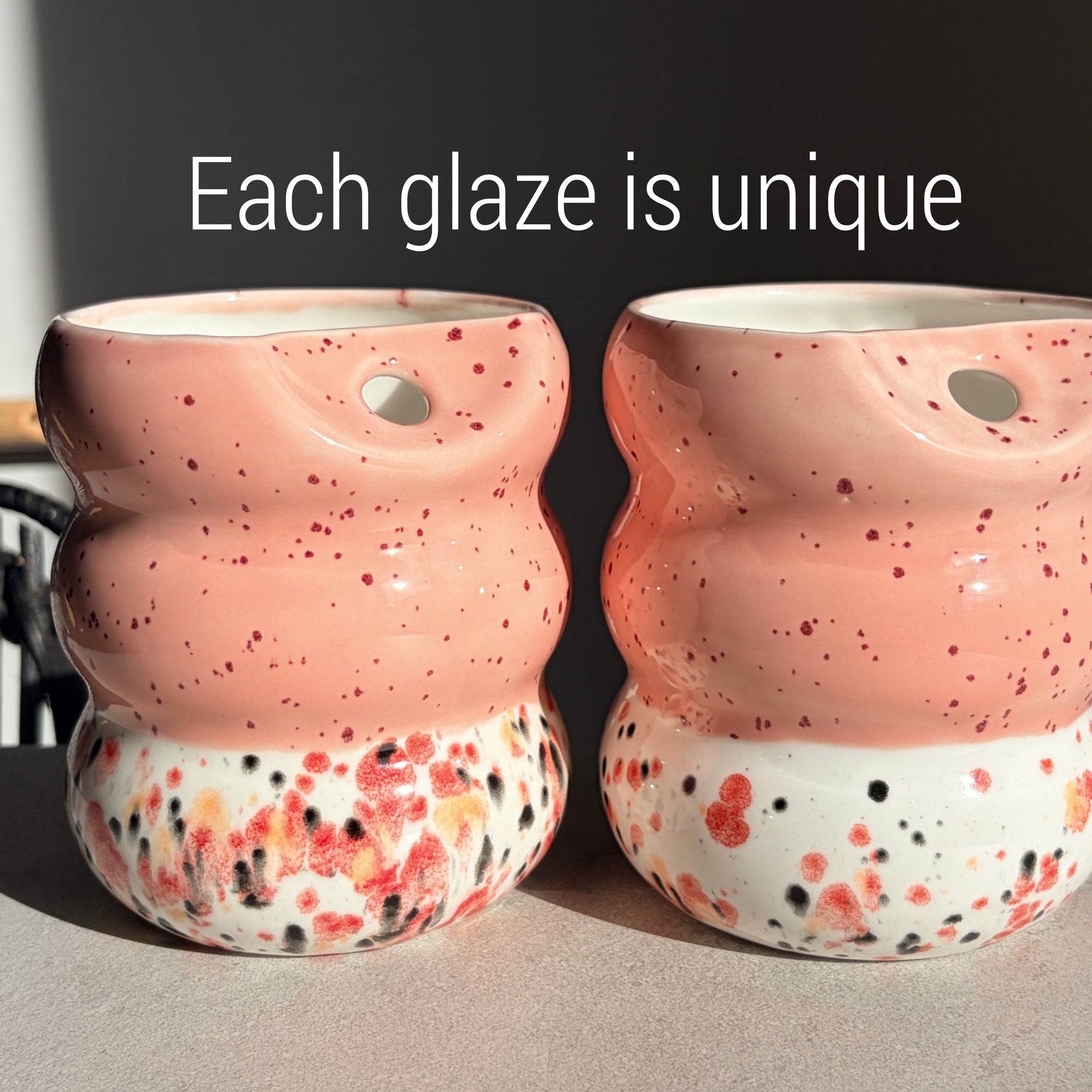 Handcrafted Porcelain Tumbler with Silicon Straw, 600mL Bubble Cup in Strawberry Boba Glaze