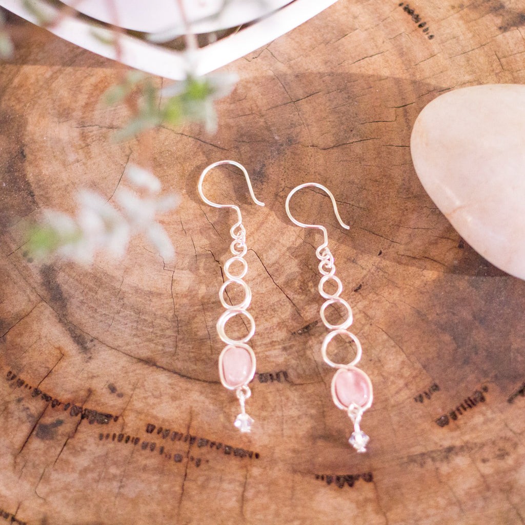 Rose Quartz Silver Looped Dangle Earrings