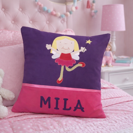 Personalised Kids Cushion | Custom Name Pillow | Handmade Applique Cushion | Nursery Decor - Fairy