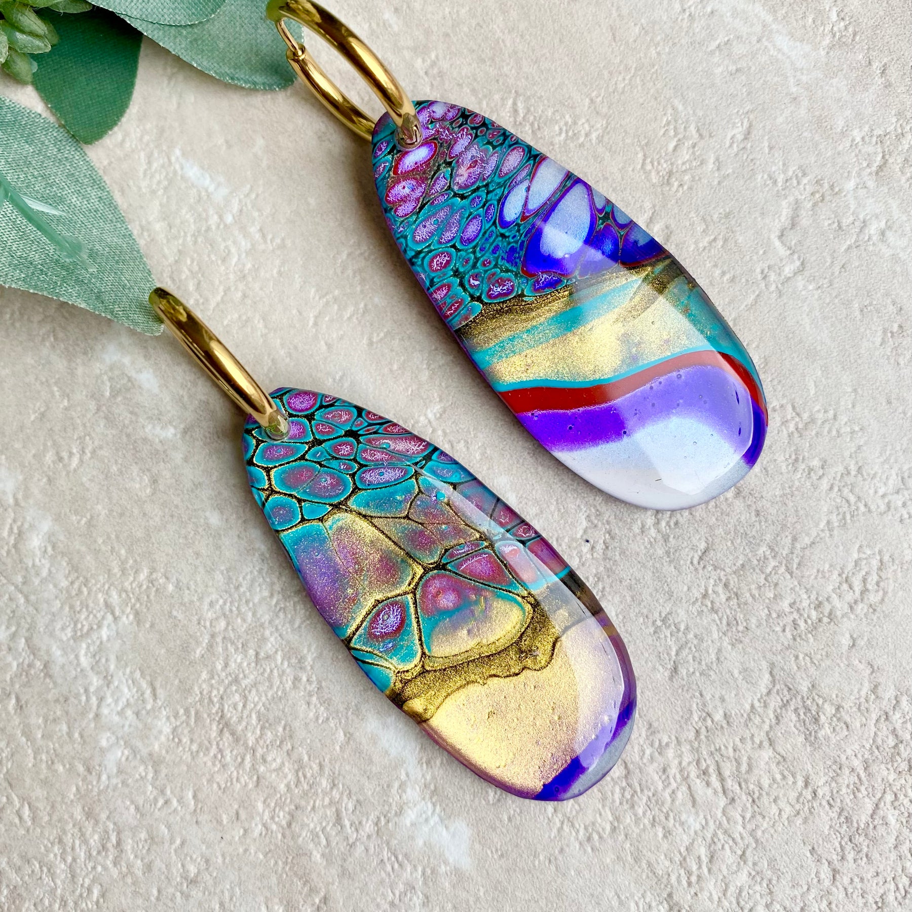 SOLD Colourful Wearable Art Hoop Earrings