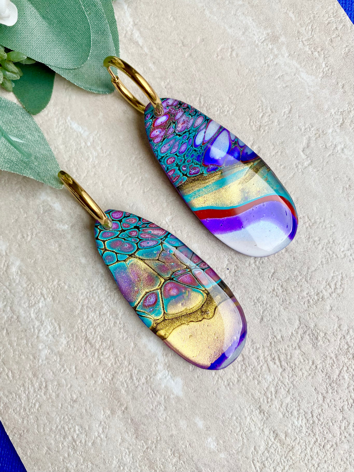 SOLD Colourful Wearable Art Hoop Earrings