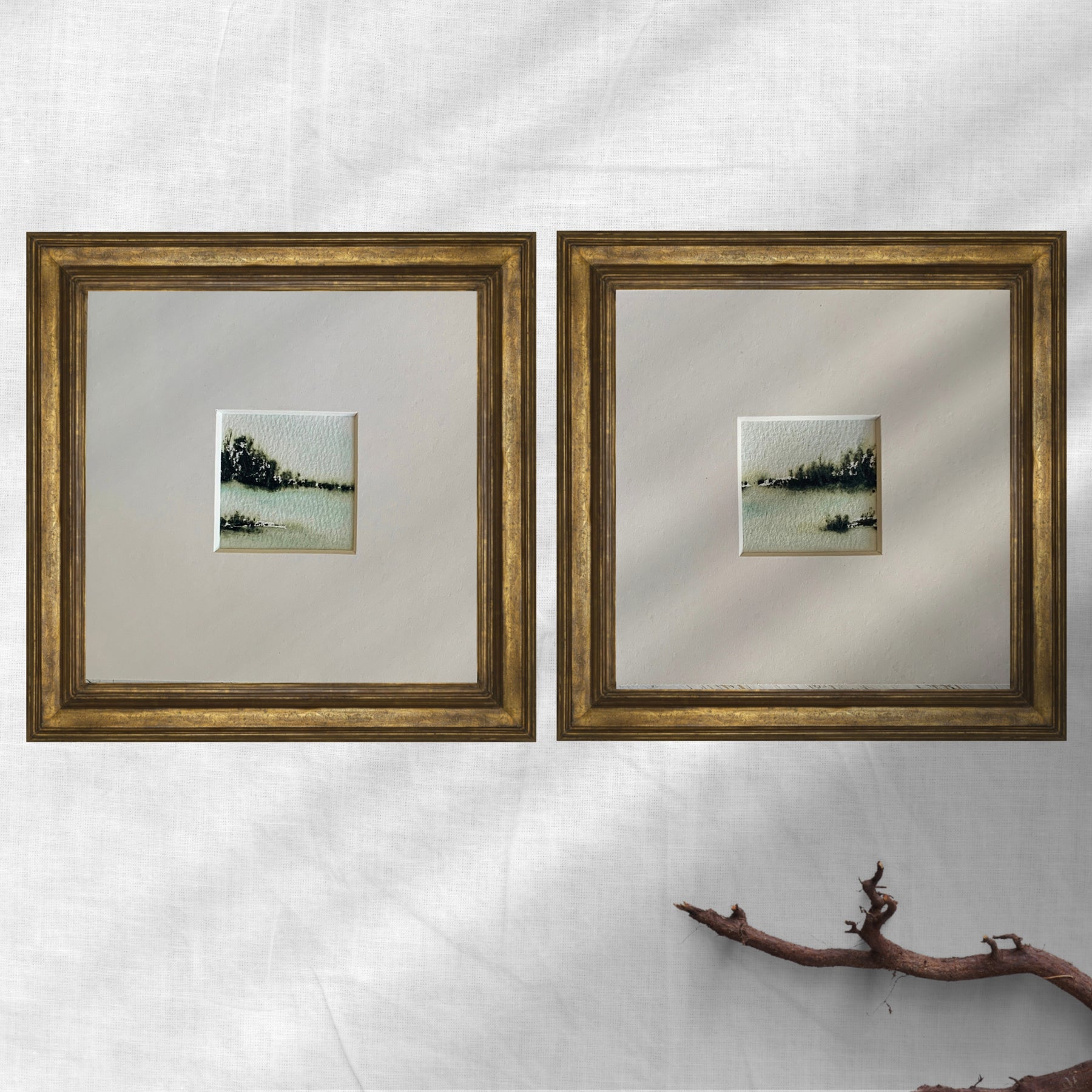 Abstract Landscape Diptych Hand-painted Watercolour Artwork