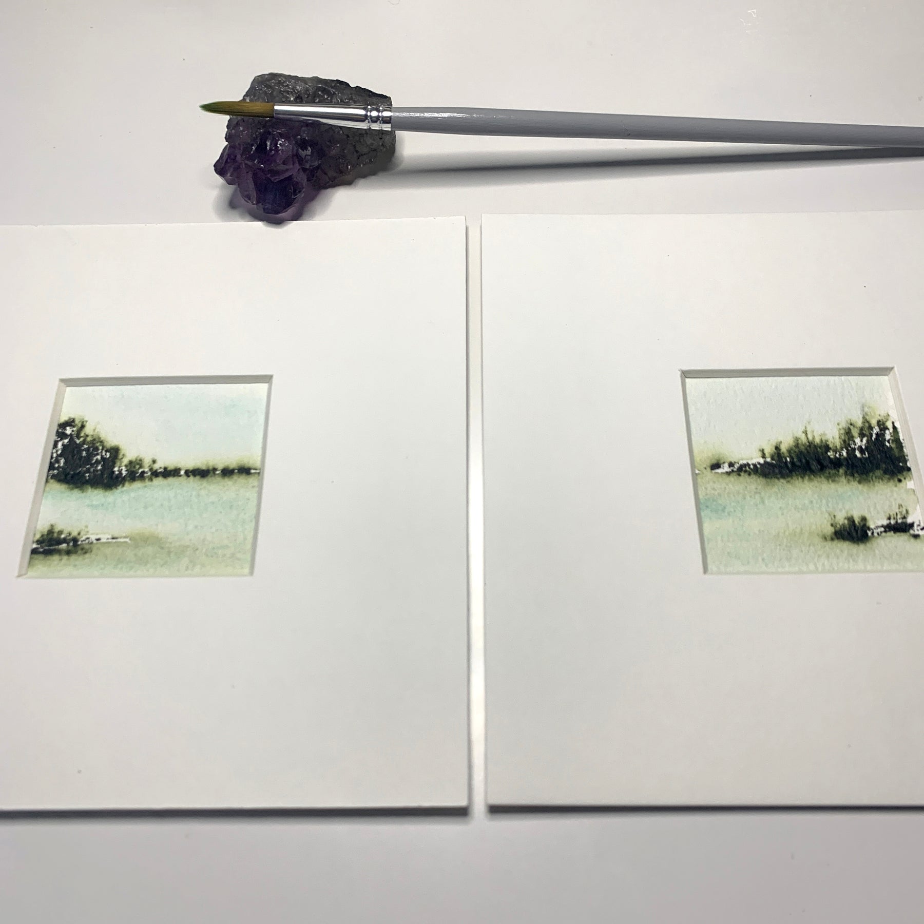 Abstract Landscape Diptych Hand-painted Watercolour Artwork